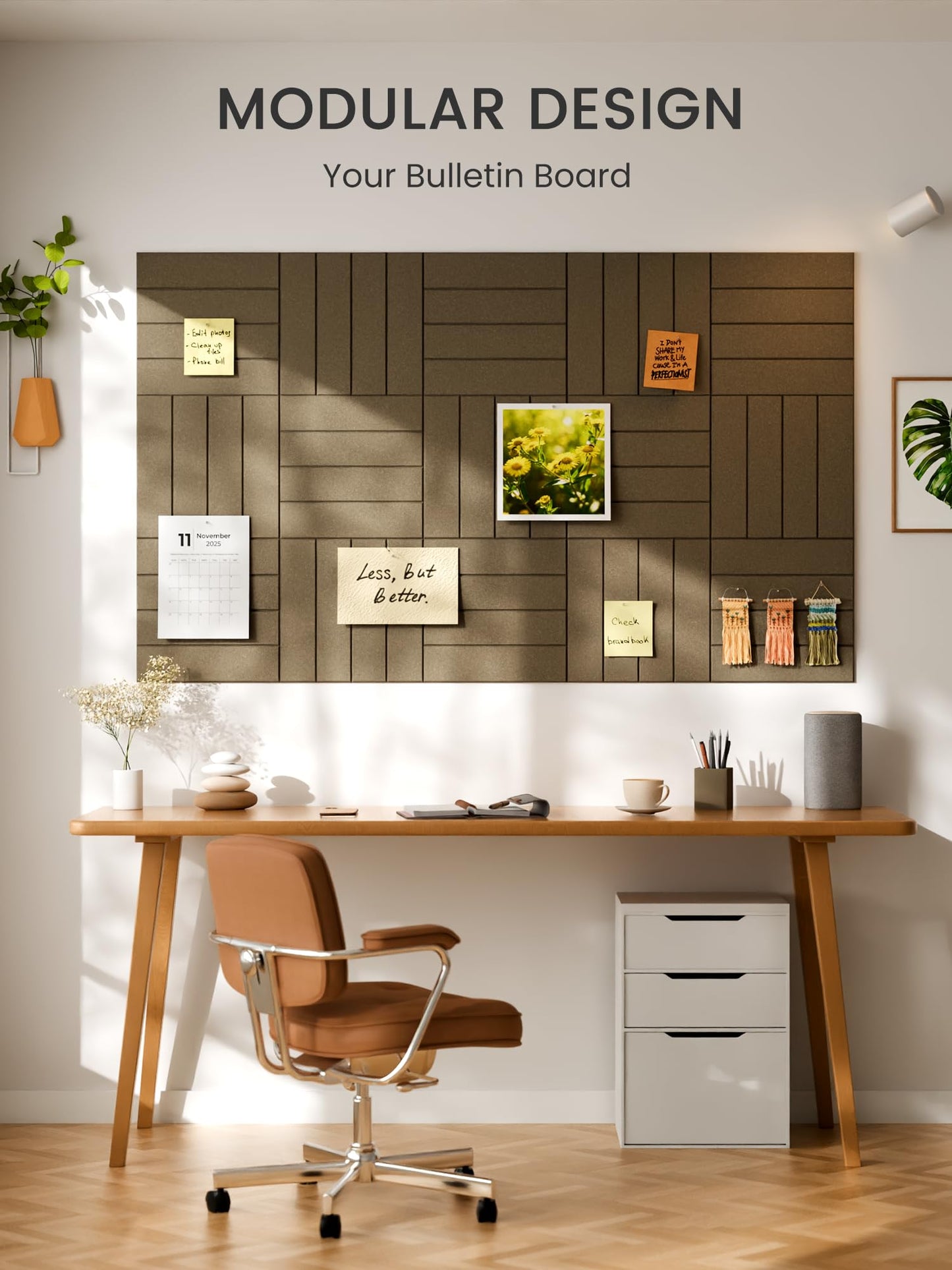 Bumusty Large Cork Board Alternative-48 x 36" Felt Bulletin Board Tiles, with 30 Pushpins, 70 Adhesive Tabs, Bold-Stripe 12-Pack, Cork Boards for Office Push Pin Board Felt Board-Earth Brown