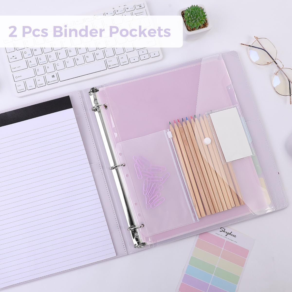 SKYDUE 3 Ring Binder with Clipboard 1 Inch, 13.2" × 10.2" PU Clipboard Binder with Notepad & 5 Dividers with 5 Pockets, Labels, Clipboard Folder Great for School Office (Fit Letter Sized Paper)