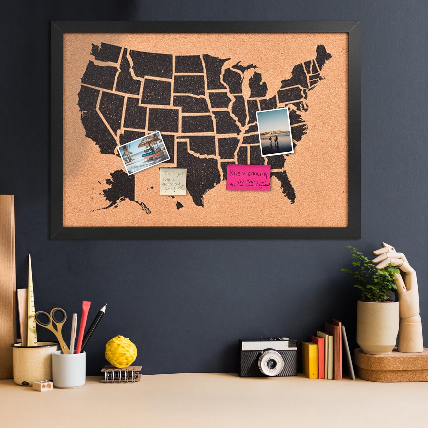 YCCYYCCY Cork Board Map of The United State, Approx.20" X 30" Bulletin Boards for Walls with 10 Pins, Travel Tracker Map for Office, School and Home (US-MAP-5075)
