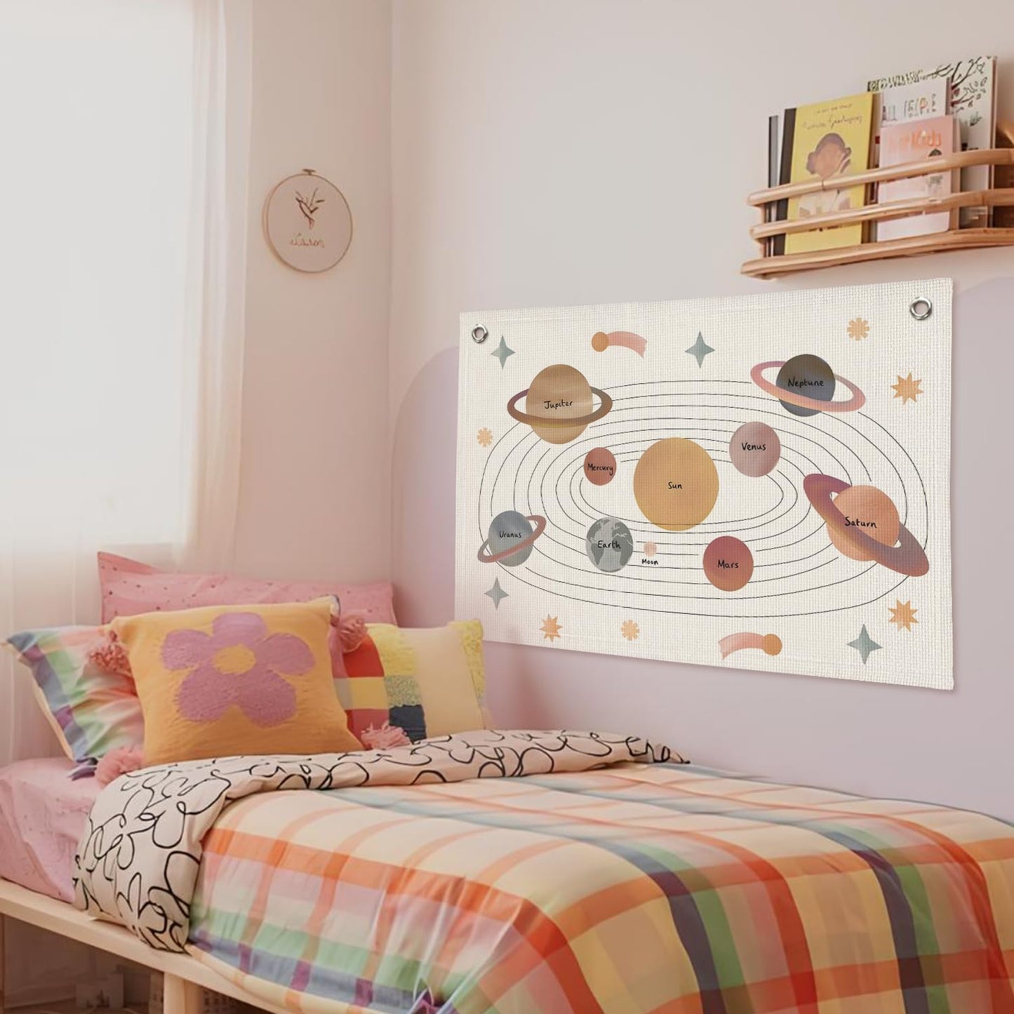 Wheatwin Solar System for Kids, Space Nursery Decor, Space Themed Party Decorations, Solar System Linen Canvas Banner Wall Hanging Flag Decor for Playroom 20x30