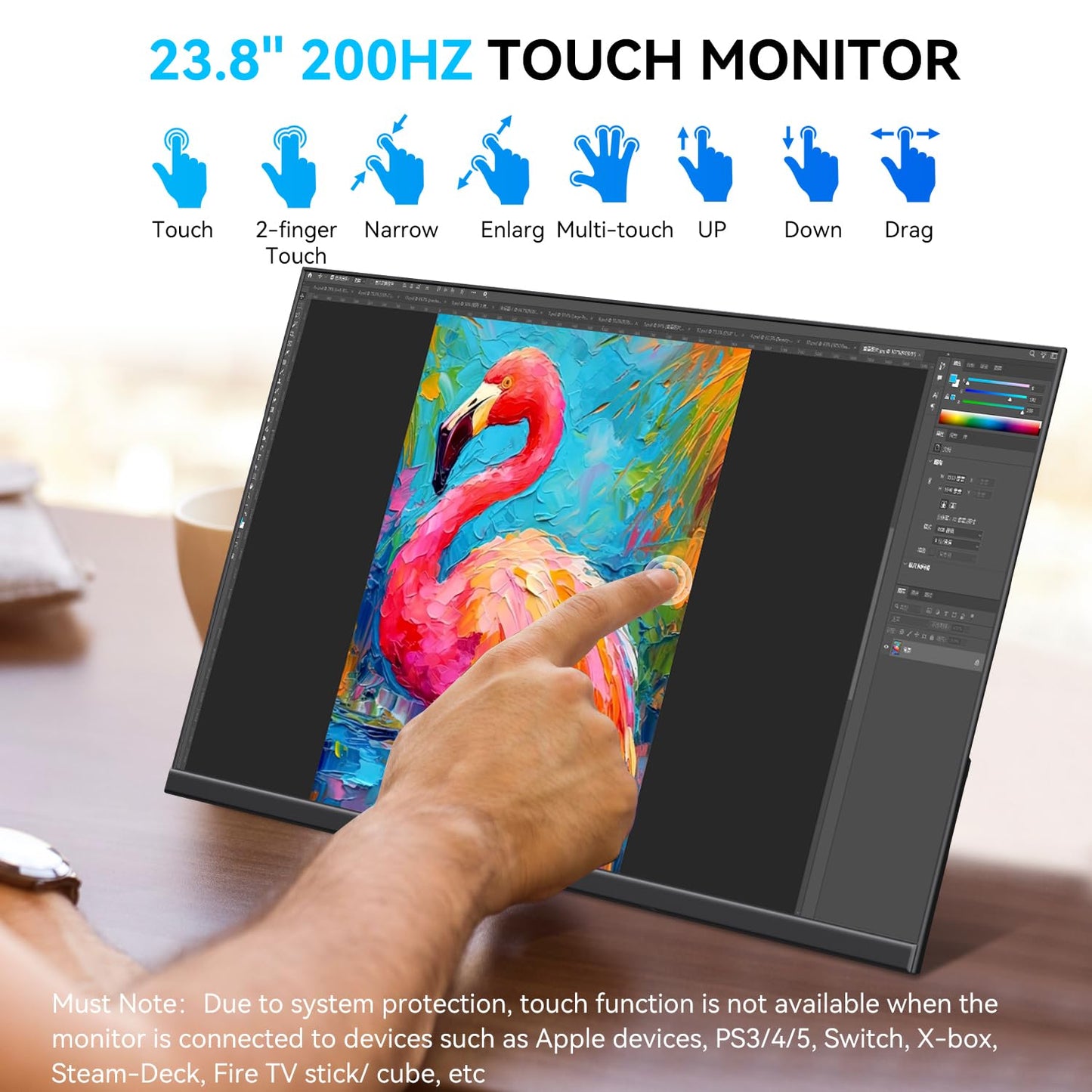 Prechen 23.8" 200hz Portable Touchscreen Monitor 99% sRGB VA FHD 1080P, VESA, Built-in Speaker, w/90°Adjustable Stand USB-C HDMI External Second Touch Screen Display for Laptop/PC/Phone