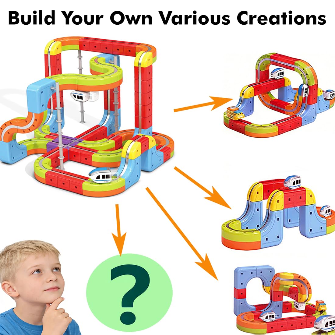 Electric Train Set with 2 Trains, 3D Infinity Train Tracks, DIY Toy Car Track, Modular Building Blocks Freely Assembled, STEM Learning Toy for Kids Toddlers Boys & Girls (2 White Trains)