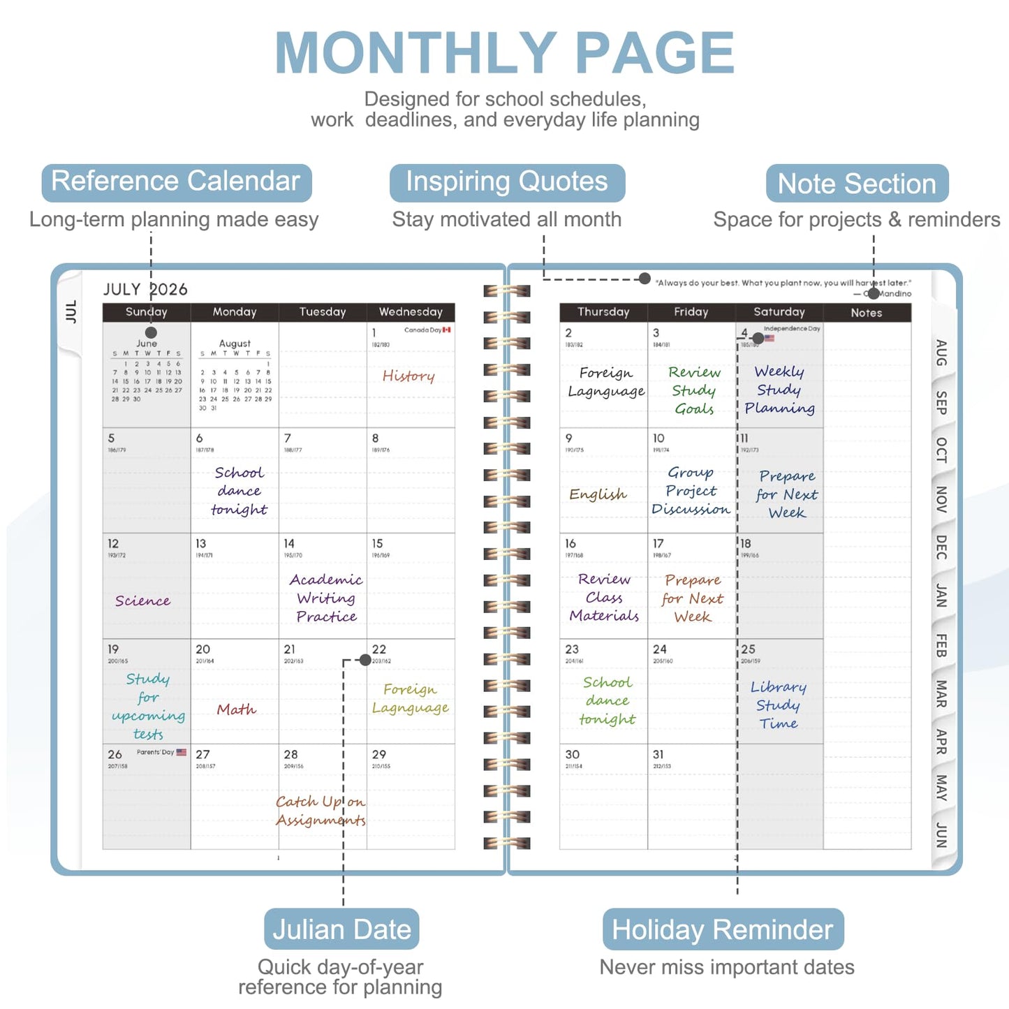 Planner 2026-2027, Weekly and Monthly Academic Planner, July 2026 - June 2027, Hardcover Calendar Agenda Book for School Year Planning, School Supplies for Teacher and Student, A5(6.3'' x 8.5'')