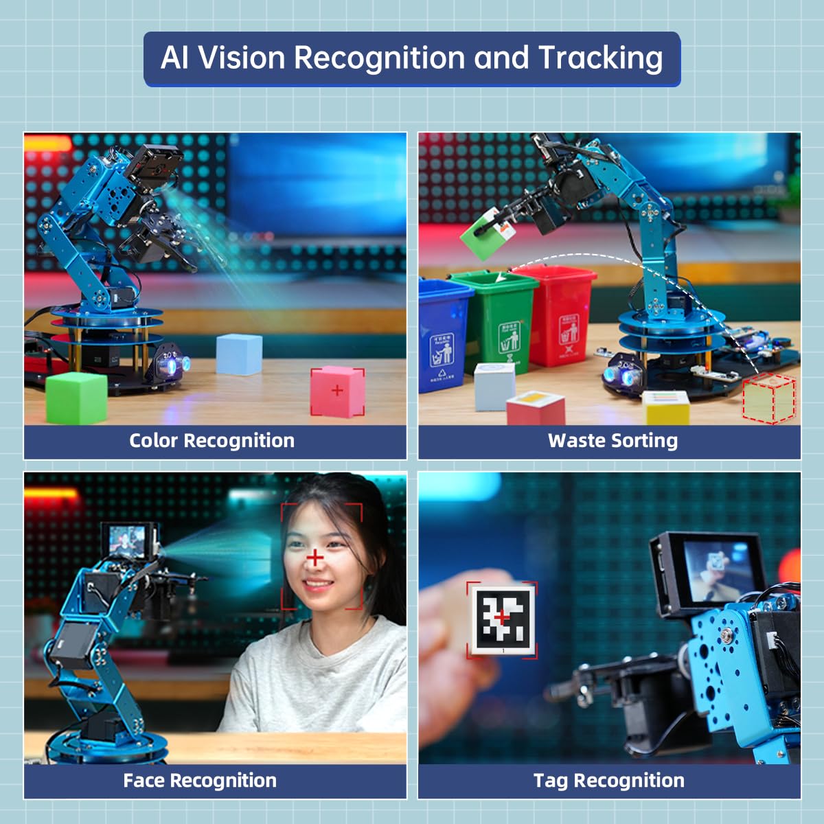 Secondary Development Kit for LeArm Open Source Upgrade, with WonderMV AI Vision, WonderEcho Voice Module, Wireless Controller, Ultrasonic/Touch/Acceleration Sensors (Not Included LeArm Robot Arm)