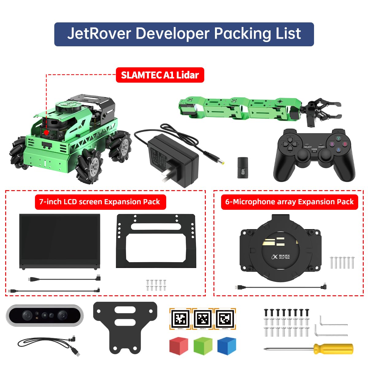 HIWONDER Robot Car with ChatGPT Large AI Model ROS2 ROS1 Education Lidar SLAM Mapping Navigation AI Vision 6DOF Robotic Arm Voice Control Smart Sorting, JetRover Developer Kit & Jetson Orin Nano 8GB