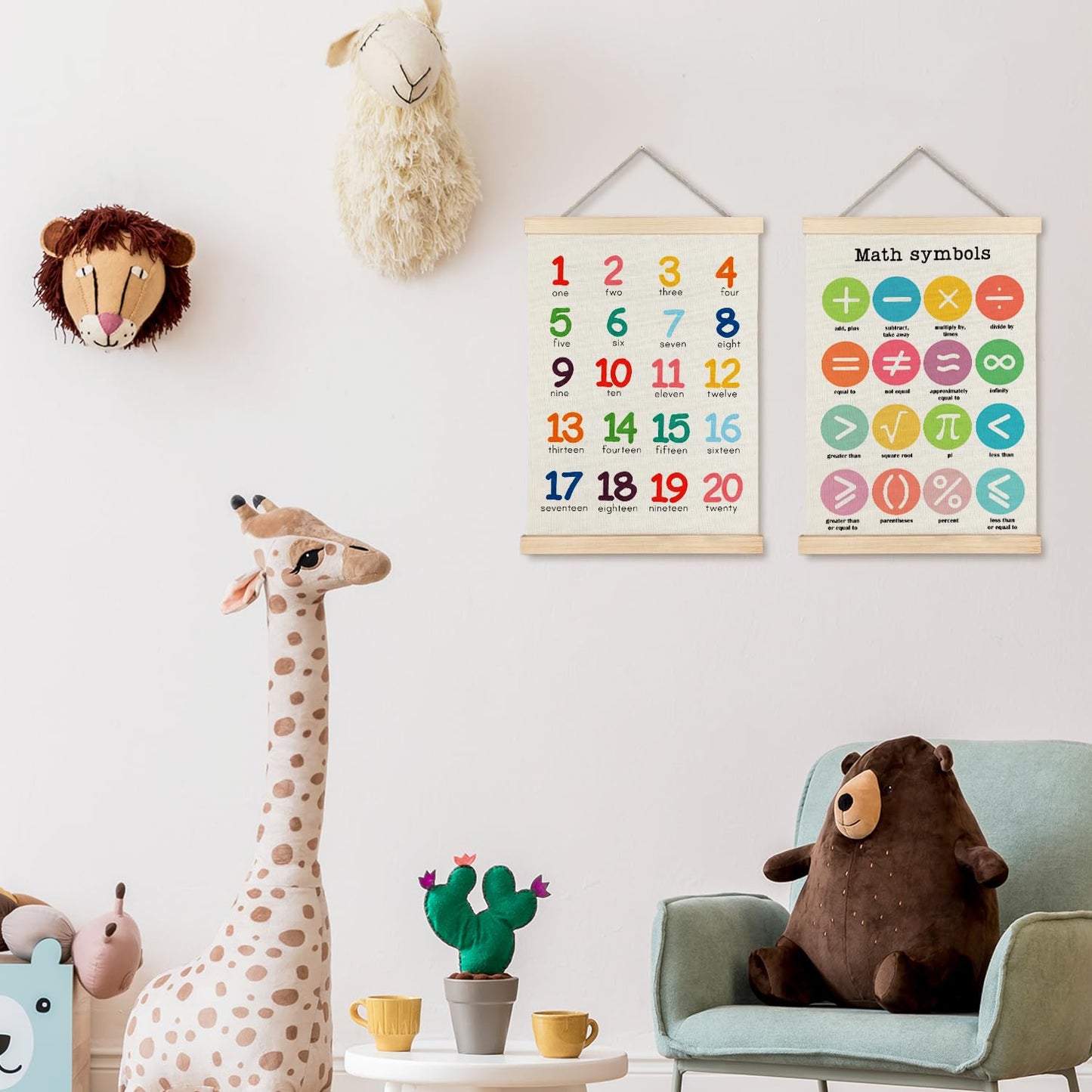 Supwhd Classroom Wall Decor, Numbers and Math Symbols Wall Art Poster, Playroom Wall Decor, Educational Posters for Nursery Kids Room Playroom Classroom Preschool Decor, 12x16 Set of 2