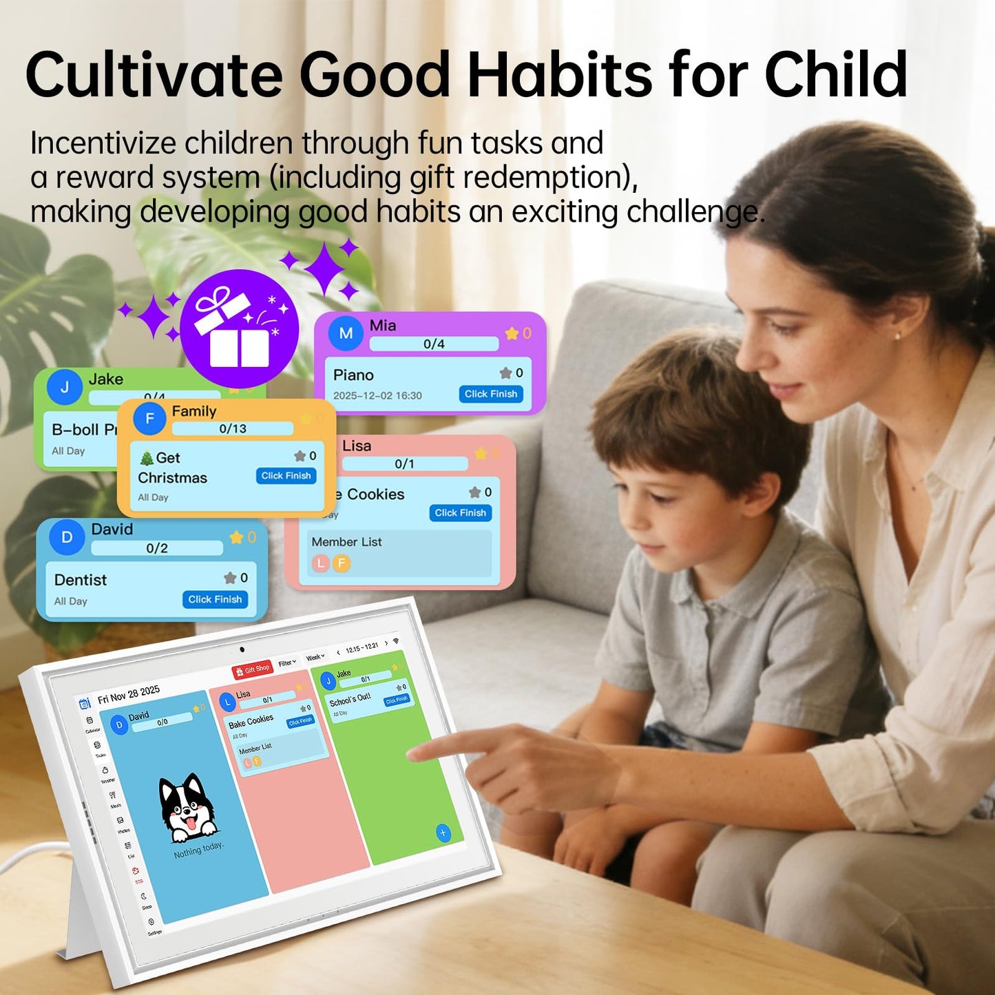 Smart Digital Calendar: 15.6-Inch Electronic Wall Calendars & Chore Chart, Full HD Interactive Touchscreen Display for Family Schedules Planner,Seamless Scheduling/Organizing-Wall/Desk Mountable