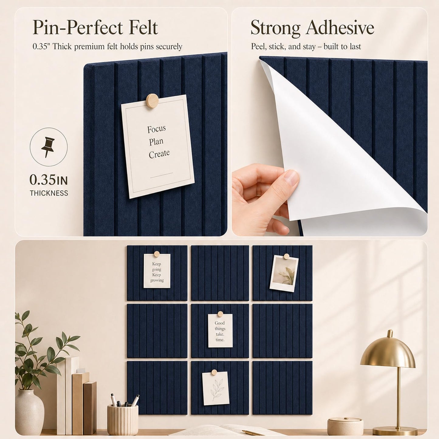 Baysola Stripe Felt Bulletin Board Panels 48 x 36 Inch Self Adhesive Wall Tiles Cork Board Alternative for Office Classroom Photos Notes 12 Pack