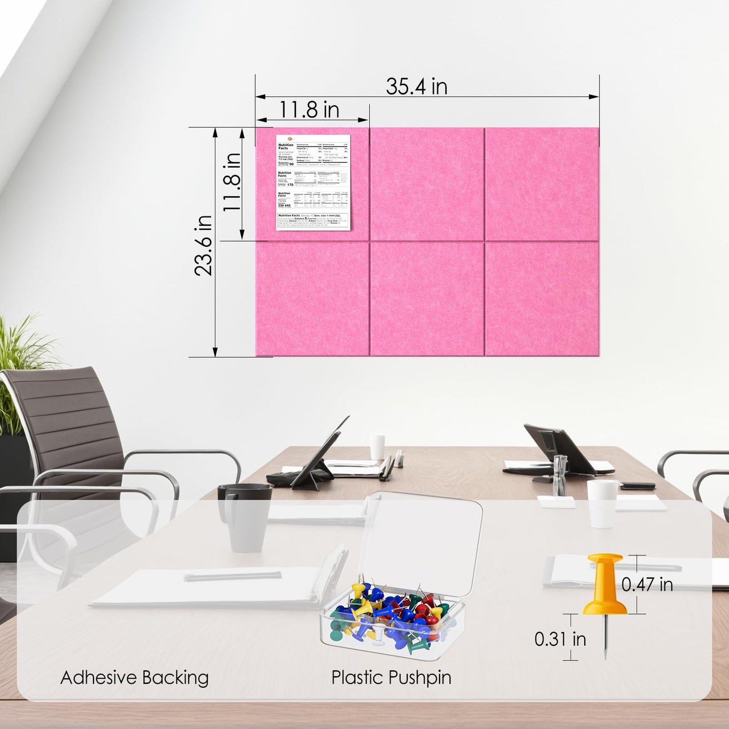 MaxGear Large Cork Board for Wall 36" x 24", Pink Bulletin Board, 6 Pack Felt Wall Tiles with Pushpins, Cork Boards for Office Pin Board Tack Board Cork Boards