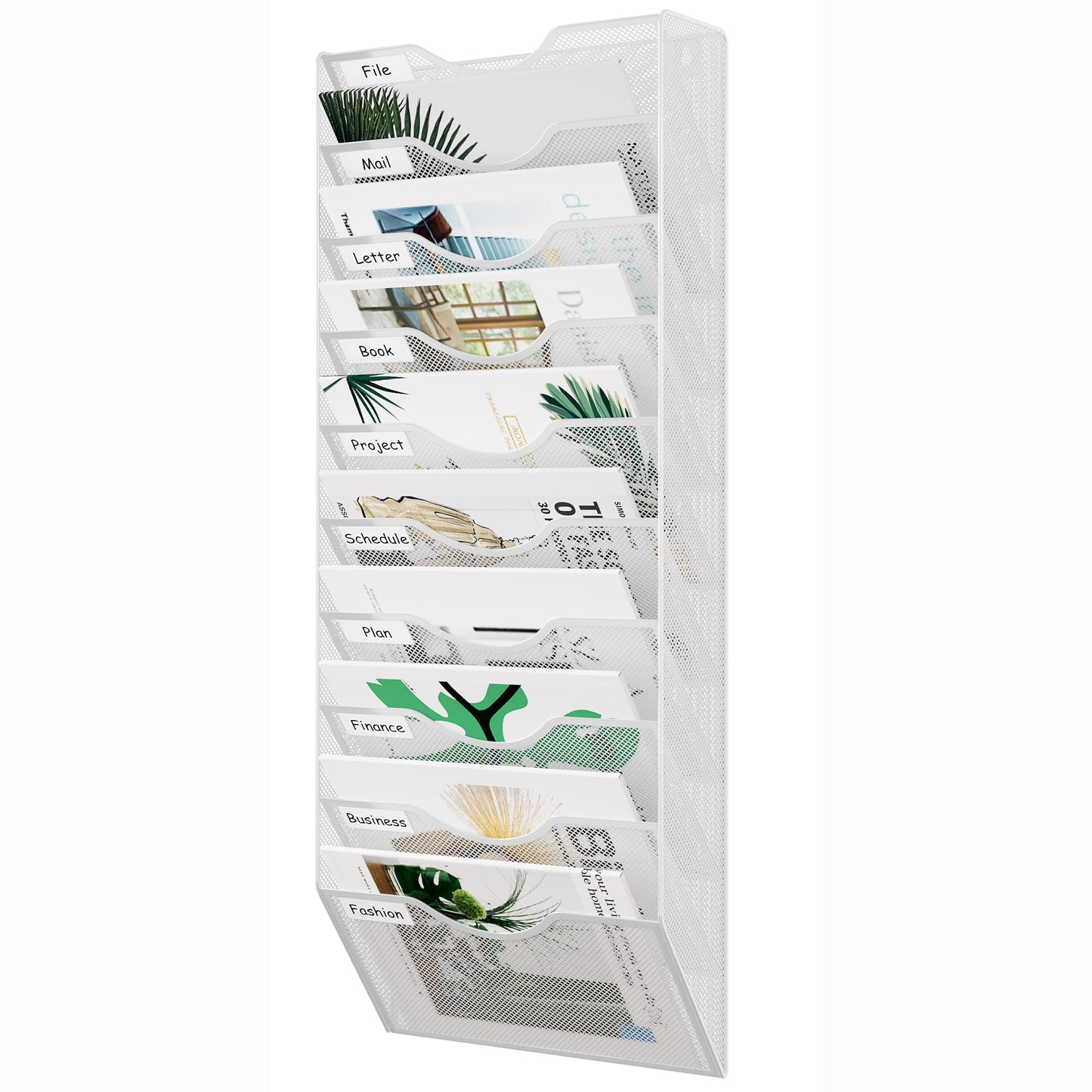 EasyPAG 10 Pocket Mesh Wall File Organizer, Hanging Paper Folder Holder with Classify Label, Vertical Wall Mount Mail Organizer for Office Home Classroom, White