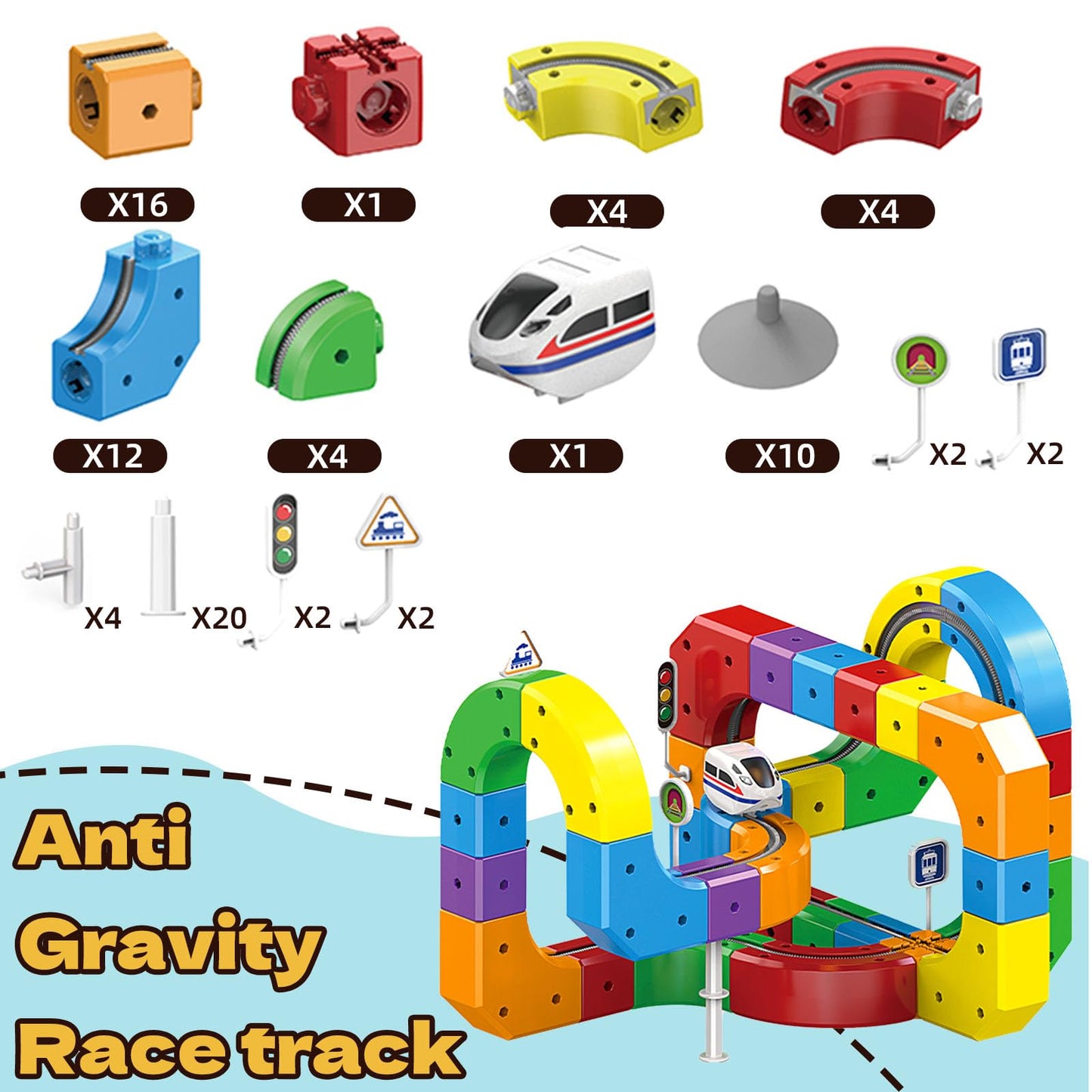 Electric Train Track Sets,DIY Race Car Track,Building Toy Train Track，Magic Cars Sets,Gravity Defying 3D Embedded Layouts & Motorized Car,for 3-8 Years Old Toddler Boys and Girls Birthday (81PCS)