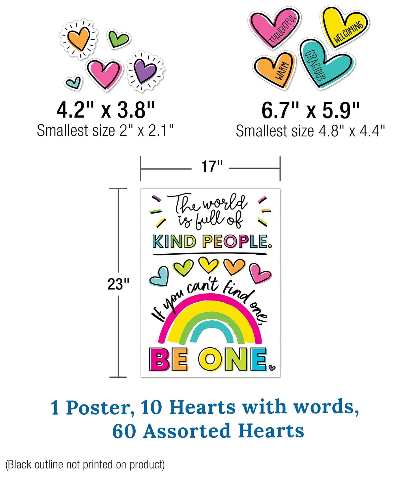 Carson Dellosa Kind Vibes 75 pc Bundle Motivational Bulletin Board Set, Poster, Rainbow, and Heart Cutouts with Positive Affirmations, Classroom Decor