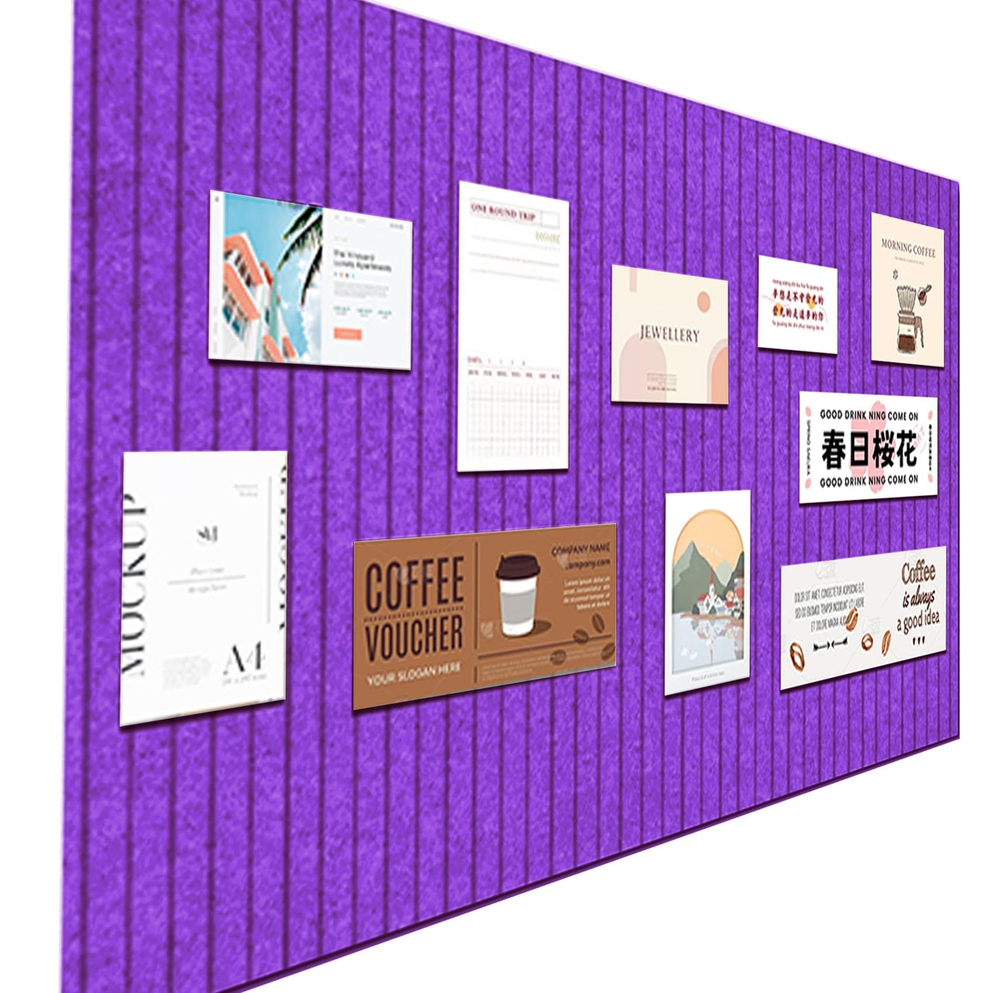 Large Felt Wall Tiles Cork Boards for Office Cubicle, 47"x35" Felt Photo Board Bulletin Tiles Pin Board for Walls Home Decor, Noise Reduction Boards Panels Fors Notes Memos, 12-Pack, Purple