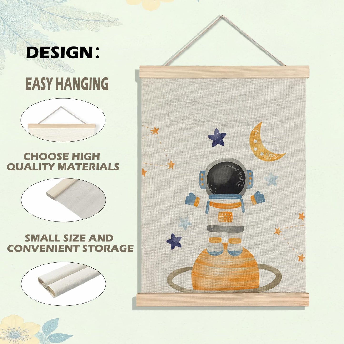 BearCake Spaceman Nursery Canvas Wall Decor Art Poster Hanger Frame, Space Prints Framed Wall Decor for Classroom Toddler Boys Room Nursery Playroom, 12x16 Inch