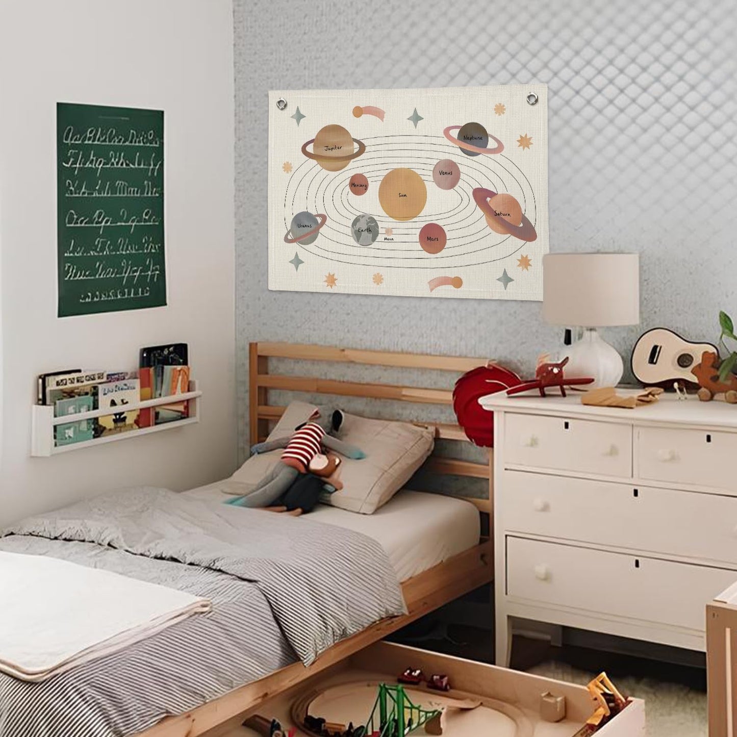 Wheatwin Solar System for Kids, Space Nursery Decor, Space Themed Party Decorations, Solar System Linen Canvas Banner Wall Hanging Flag Decor for Playroom 20x30