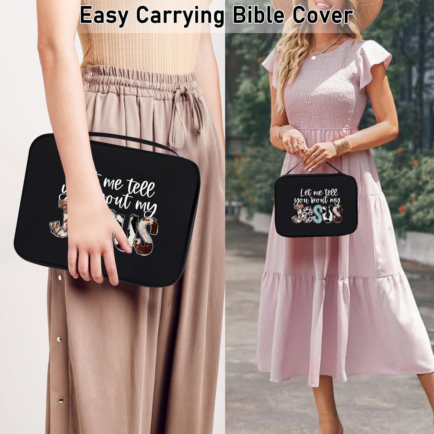 Bible Cover Case for Women & Men, Bible Study Supplies Book Covers with Zipper for Journaling/NIV/ESV/KIV, Carrier Tote Bag Carrying Case with Strap for Teens Travel/Church Bible Study