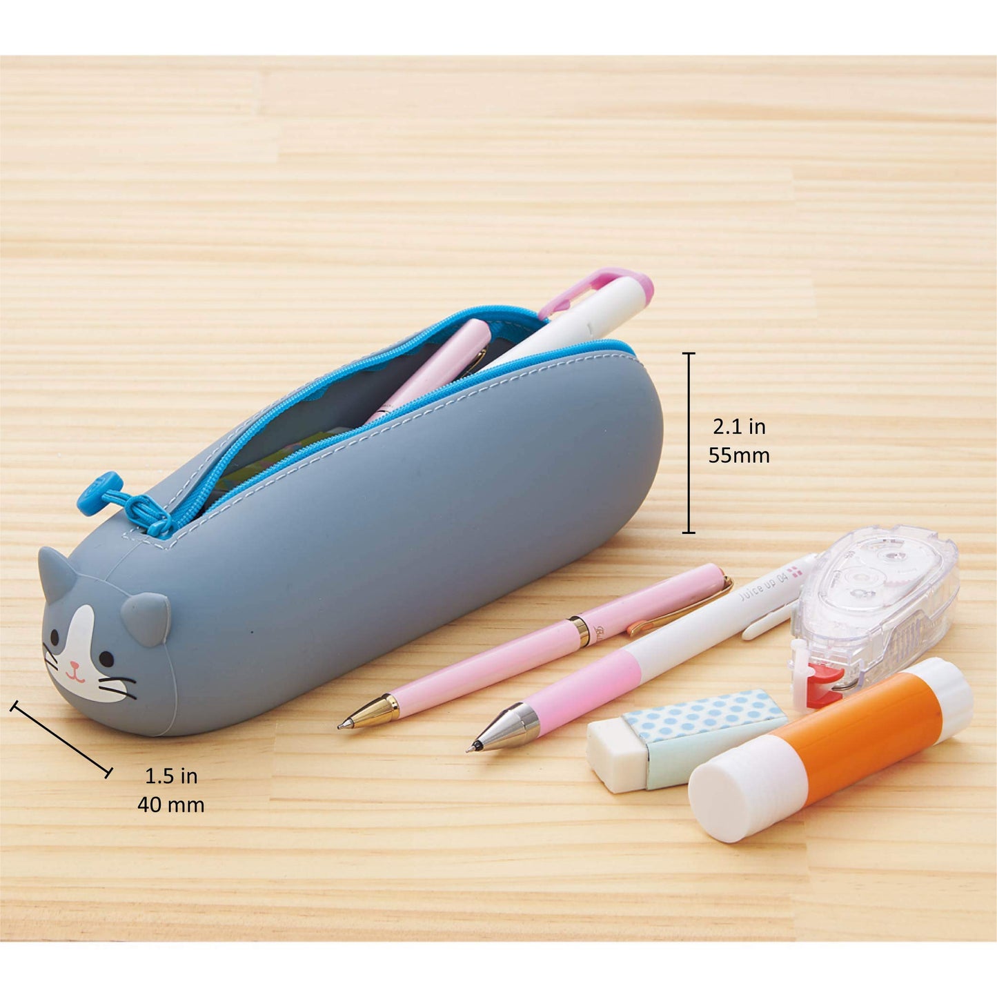 Lihit Lab PuniLabo Zipper Pen Case/Pouch, Horizontal, 2.5" x 7.9", Calico Cat (A7781-7)