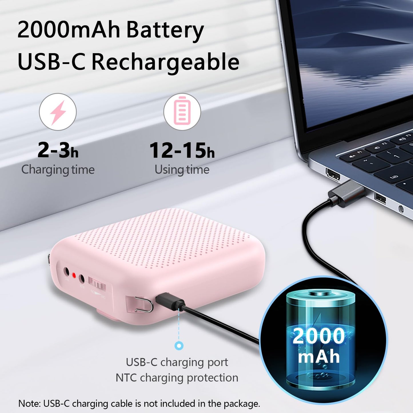 Norwii Bluetooth Voice Amplifier, Power Amplifiers, Portable Mini Wired Microphone Headset for Teacher Classroom & Outdoor Lectures, Teaching, Tour Guides, USB-C Rechargeable - 2000mAh, Pink