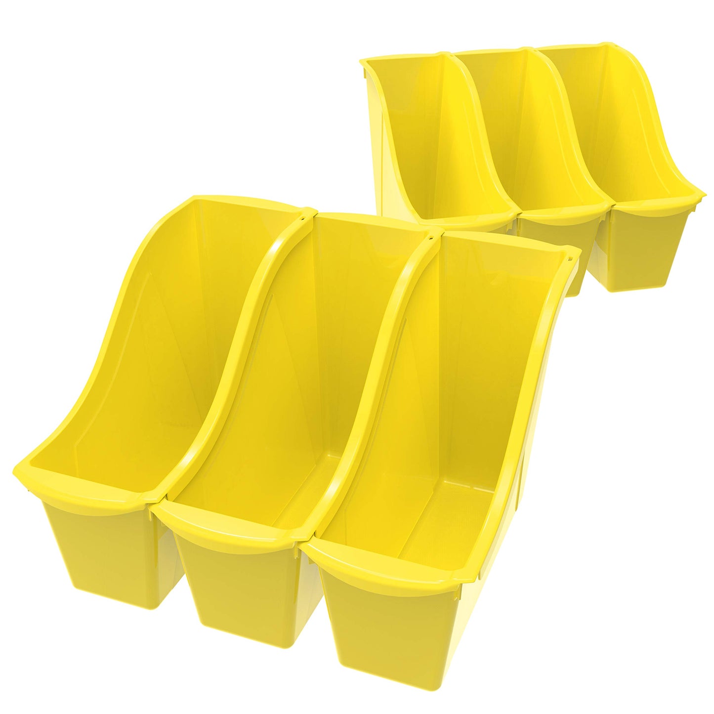 Storex Small Book Bin – Interlocking Plastic Organizer for Home, Office and Classroom, Yellow, 6-Pack (71112U06C)