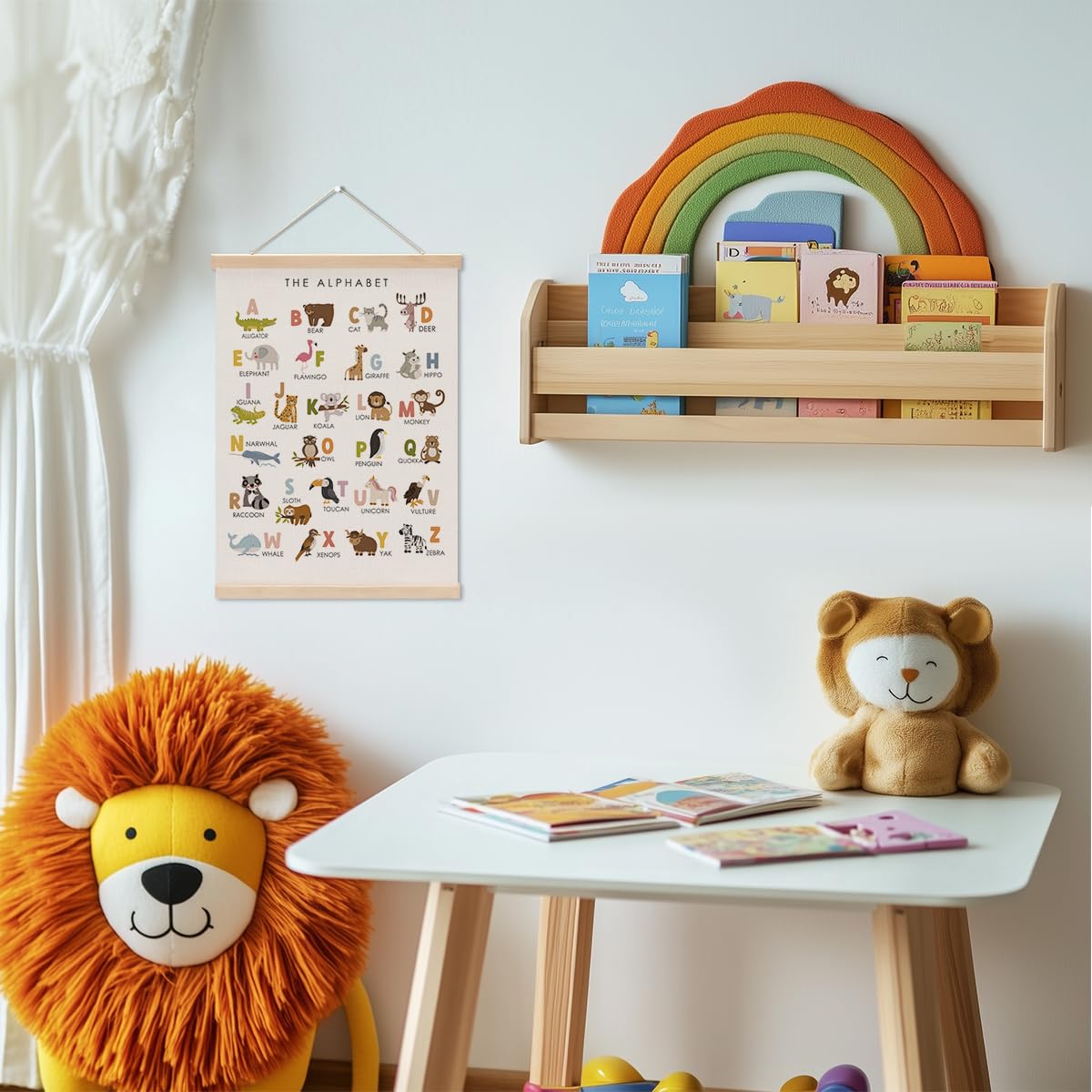 Cute Animal Number Chart Alphabet Poster Hanger, ABC Chart Wall Decor, Toddler Learning Posters, Educational Posters Homeschool Supplies, Wall Art Wall Hanging Banner Bedroom Nursery Decor