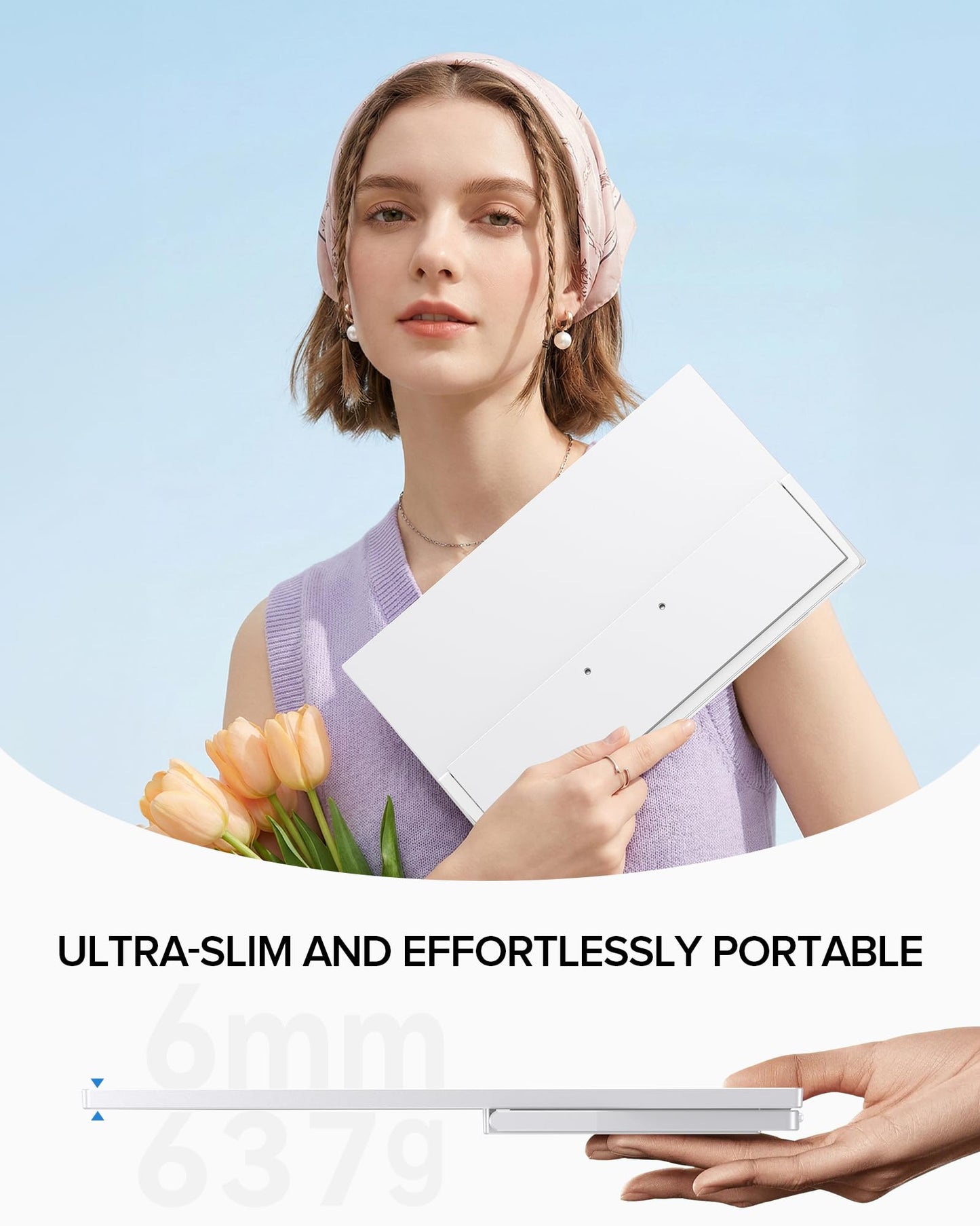 UPERFECT Portable Monitor 15.6", 125% sRGB 1080P Laptop Monitor, Ultra-Slim White Display, USB-C & MINI HDMI, 350 Nits, VESA & Case, Travel Small Second Screen for Computer, Mini PC, Game Consoles