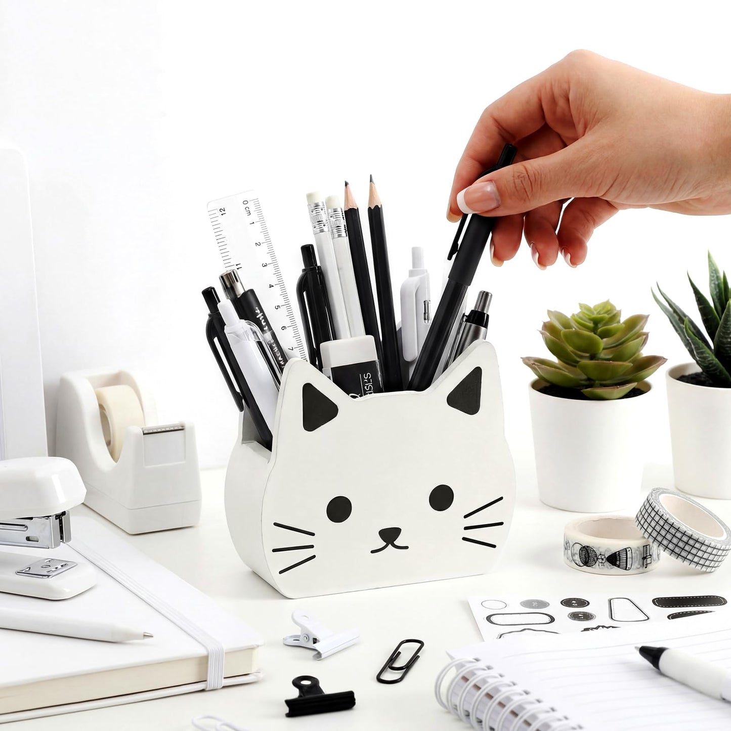 Tenceur Cat Pen Holder Cute Cat Large Capacity Pencil Holder Funny Office Decor Pencil Cup Pot Desk Organizer for Office Makeup Brush Holders Back to School Funny Gift for Coworkers Women