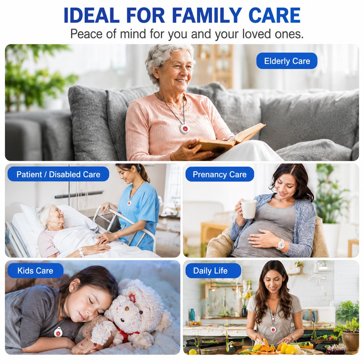 Daytech Wireless Caregiver Pager Call Button for Elderly at Home, Alert Button for Seniors, Emergency Watch for Disabled Patient, Caregiver Alert System with 3 Receiver, Medical Help Button