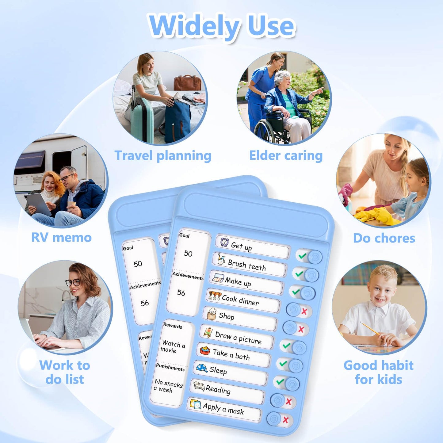 Audab 2Pcs Dry Erase Chore Chart for Kids, Magnetic Checklist Board, My Chores Slider Chart to Do List Board, Routine Reward Chart Schedule Board Task Tracker for Home Refrigerator, Wall, Desk (Blue)