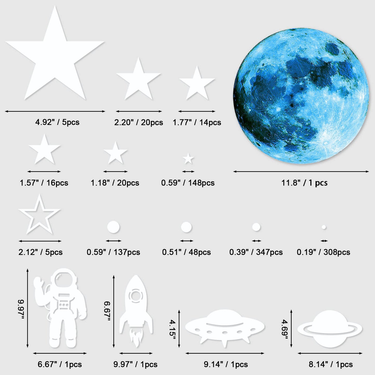 1078 PCS Glow in The Dark Stars For Ceiling Solar System Galaxy Nursery Wall Stickers Rocket Astronaut Kids Boys Room Decorations Bedroom