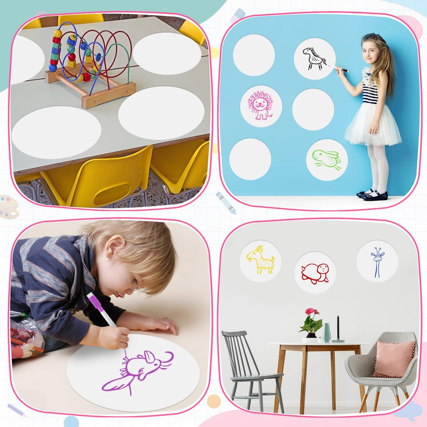 Humyoun 54 Pcs Dry Erase Dots Circles 11 Inch Removable Stickers Spots Wall Decals Magnetic Whiteboard Erasers Whiteboard Markers Set for School Classroom Teachers Students Table Desk(Blue,White)