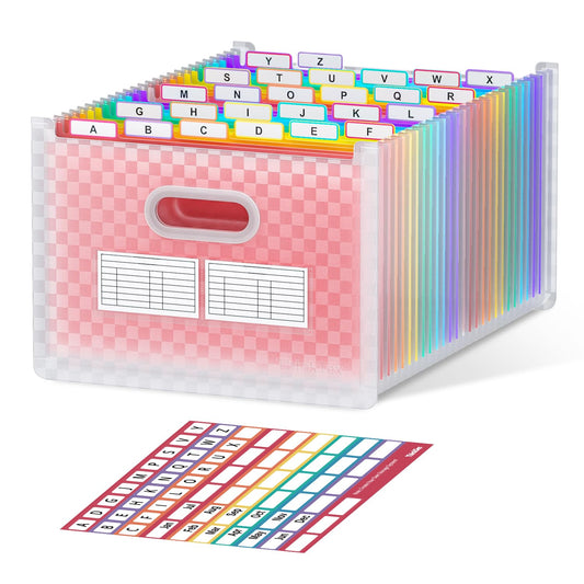 ThinkTex 26 Pockets Expanding File Folder, Upright & Open Top, A-Z Colorful Tabs, Larger Capacity Accordian Folder, Letter/A4 Size for School, Home and Office - Pink