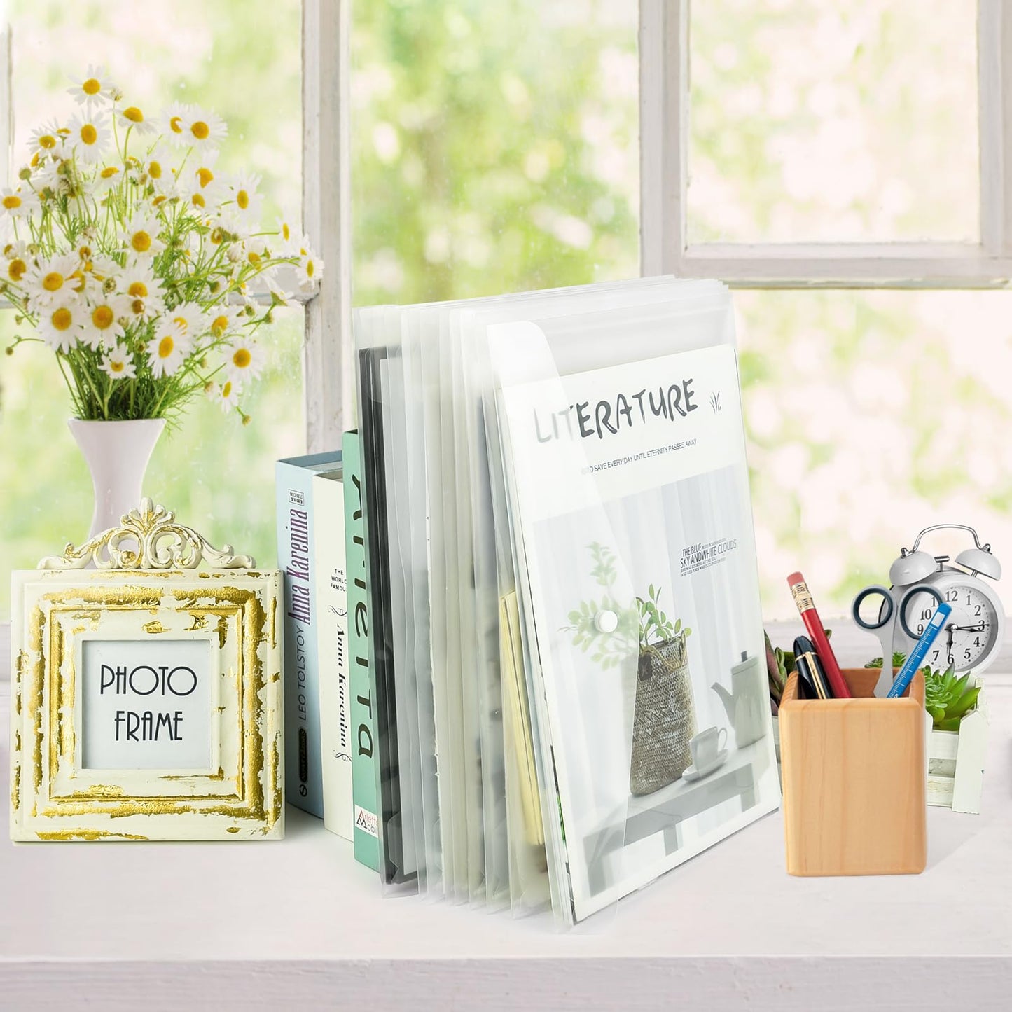NACHLYNN 48pcs Plastic Envelopes Poly Envelopes with Snap Closure A4 Size Clear Document File Folders Organizers Clear Envelope for School Office Supplies