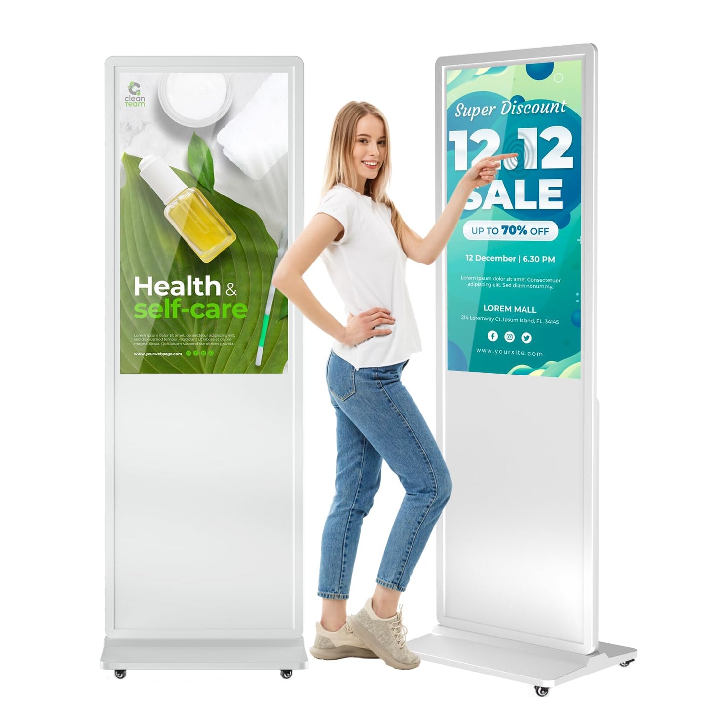 QIXZOCV MWE 37 Inch Touchscreen Kiosk, Indoor Floor Standing Digital Signage Displays, LCD Screen Advertising Display Totem, Interactive Display Poster Android System with Auto Media Player-White