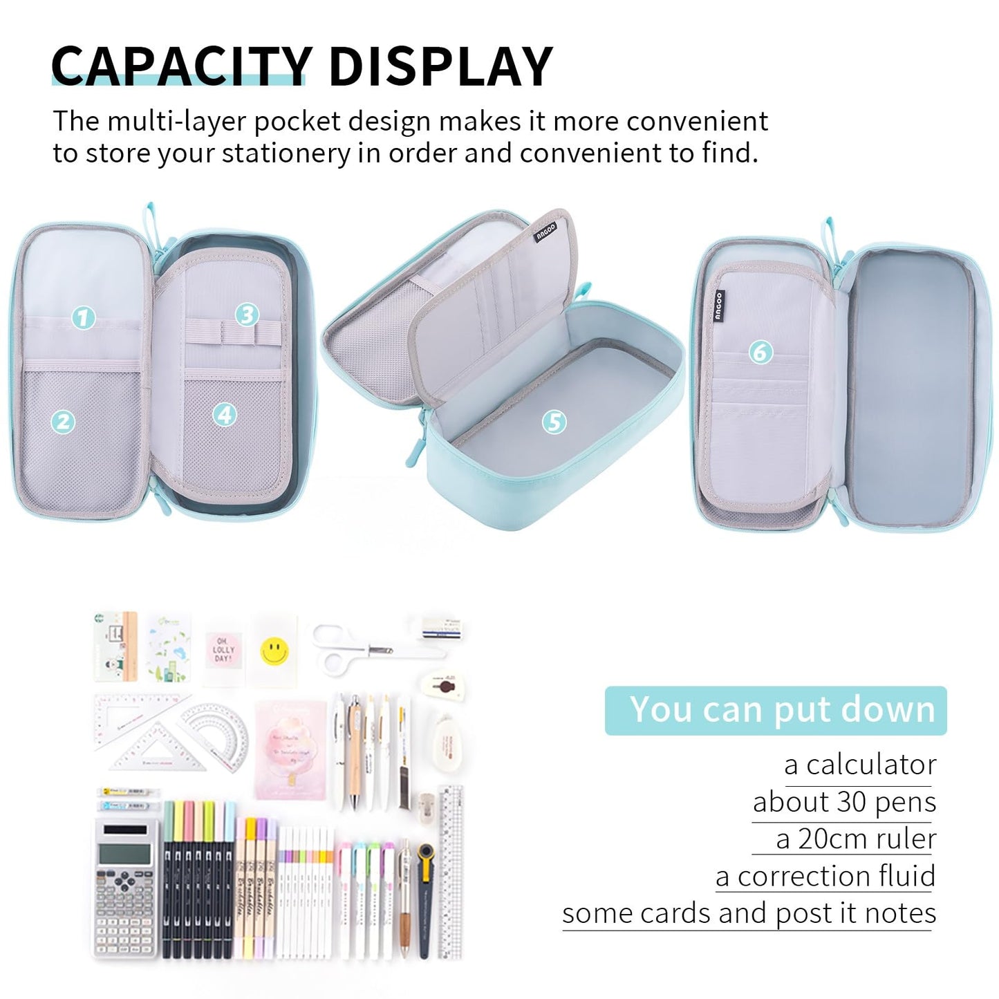 CICIMELON Durable Pencil Case Big Storage Pen Pouch Bag for School Supplies Office College Teen Adults, Light Blue