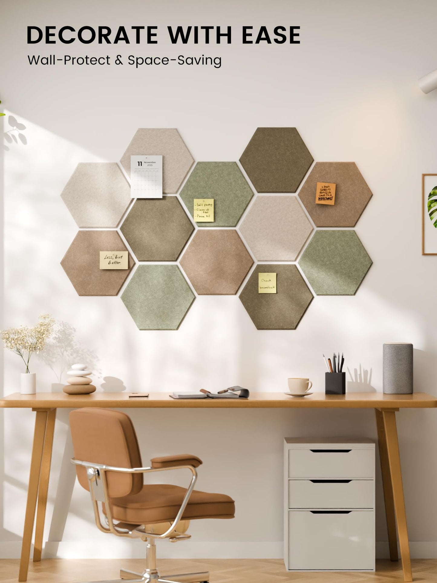 Fluxynara Hexagon Cork Board Alternative for Walls Decor-12-Pack Felt Bulletin Board Tiles,with 30 Pushpins,70 Adhesive Tabs for Office,Classrooms & Home Pin Board Felt Board-Linen Dusk