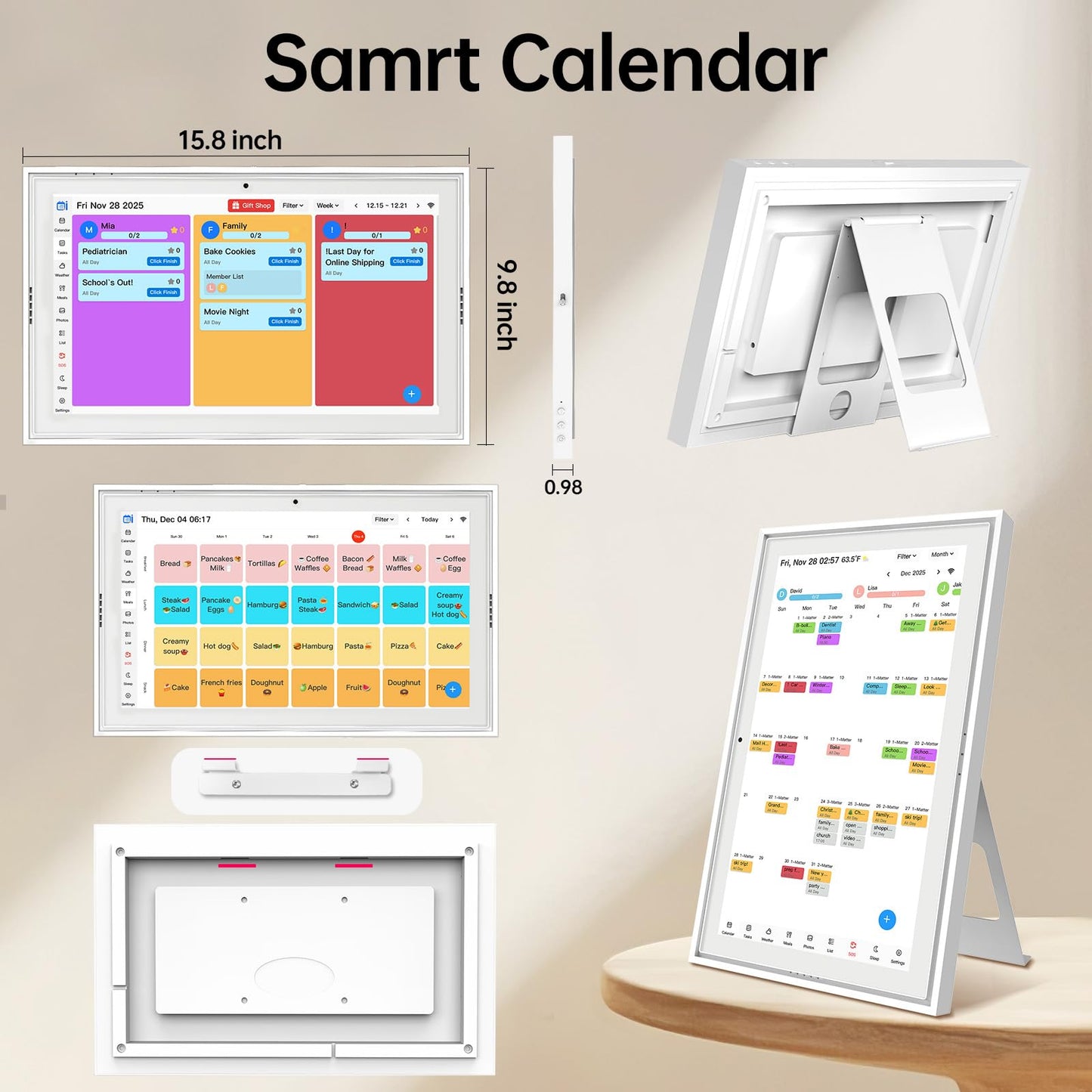 Smart Digital Calendar: 15.6-Inch Electronic Wall Calendars & Chore Chart, Full HD Interactive Touchscreen Display for Family Schedules Planner,Seamless Scheduling/Organizing-Wall/Desk Mountable