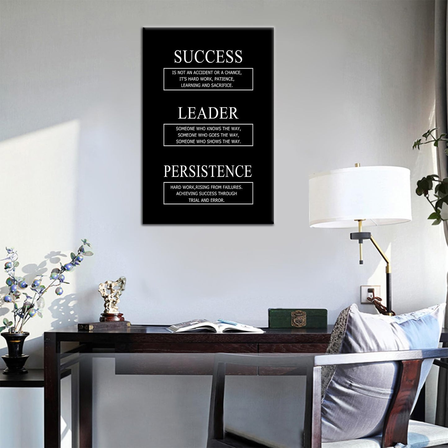 Success Leader Persistence Inspirational Canvas Wall Art for Office Motivational Quotes Poster Print Positive Picture Artwork for Home Bedroom Gym Wall Decoration Stretched and Framed [12''Wx18''H]