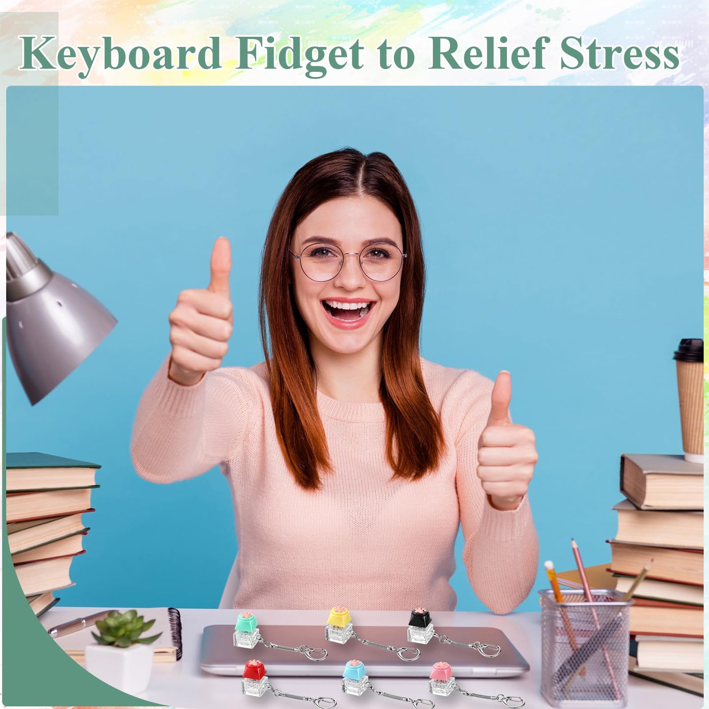 Lewtemi 24 Pcs Keyboard Fidget Clickers Cat Paw Keyboard Keychain Decompression Relief Button Finger Clickers for Adults Office Birthday Party Gifts to Relief Stress Pass the Time (Vivid Colors)