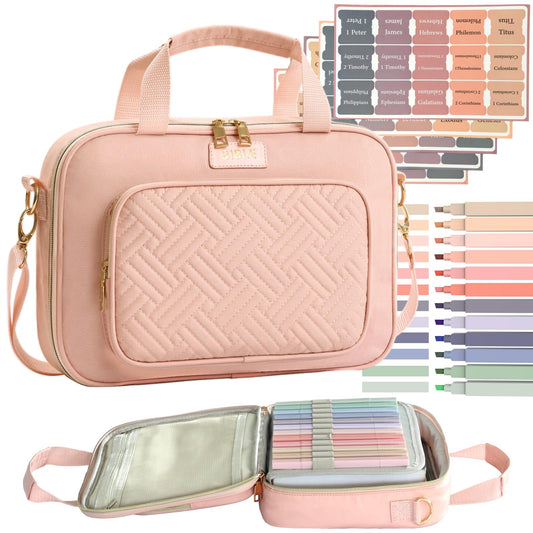 Bible Cover for Women Bible Case, Large Bible Bag, Bible Study Supplies Bible Journaling Kit Book Carrying Case with Bible Highlighters Tabs, Valentines Day Christian Gifts for Women (Pink)