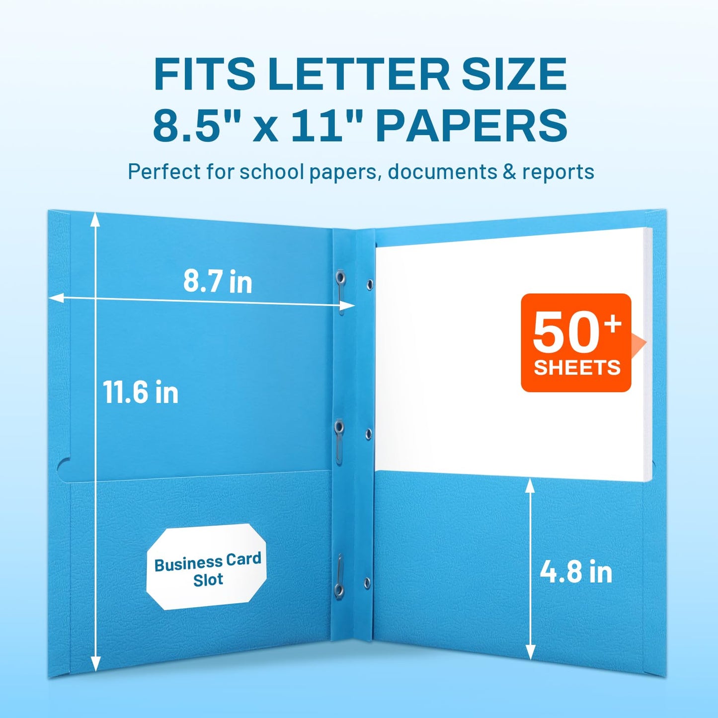 SUNEE 2 Pocket Folders with Prongs (25 Pack, Blue), Paper Folders with 2 Pockets and 3 Prongs Fit Letter Size Paper, Folders with Prongs for School Office Home Business