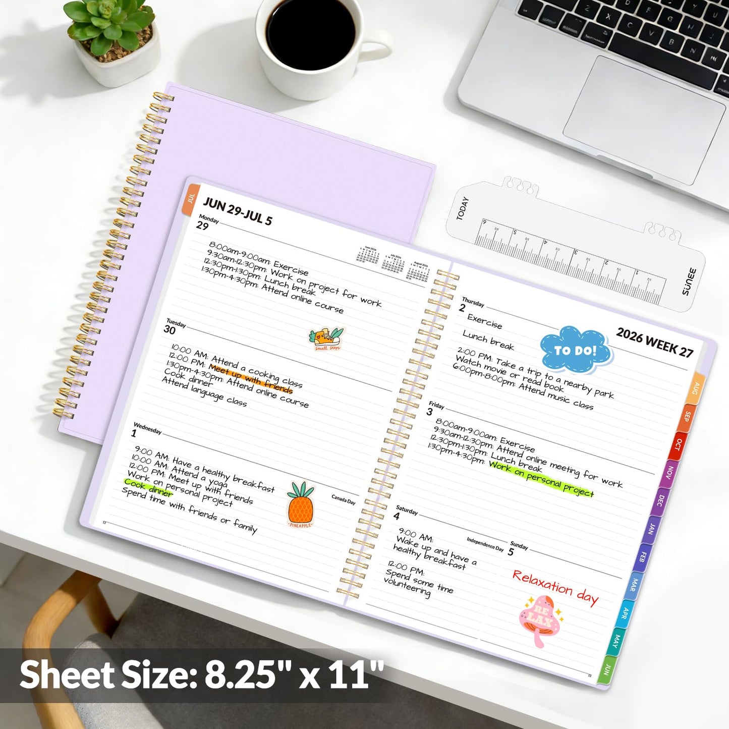 SUNEE Academic Planner 2026-2027 – Weekly & Monthly Planner, July 2026 to June 2027, 8.5"x11", Thick Paper, Tabs, Pockets, Bookmark, Spiral-Bound, Student Teacher Organizer, Purple