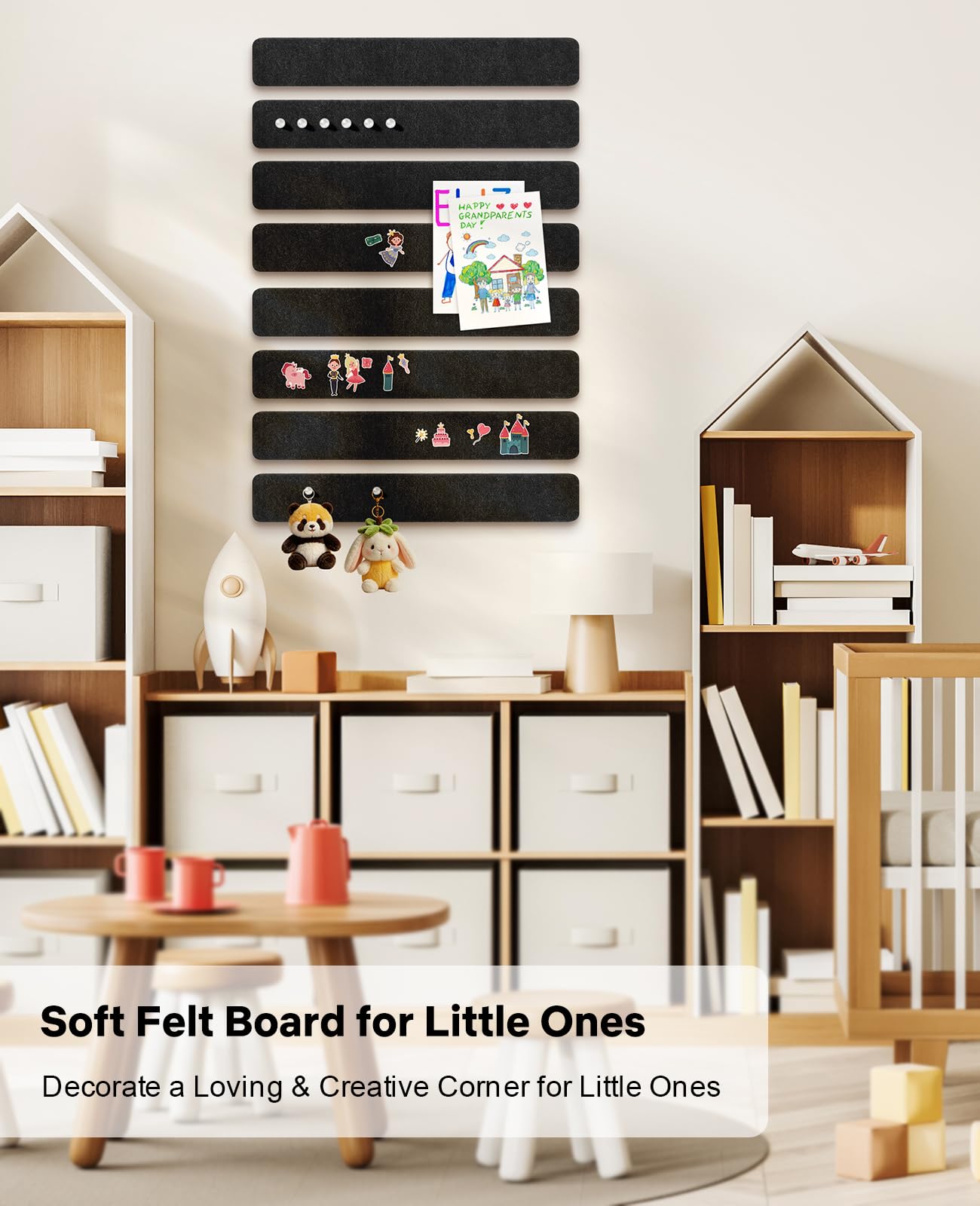 Small Cork Bulletin Board Tiles, Felt Wall Decor and Office Desk Accessories for Vision, Message Center, Picture and Prayer Board, Dorm, Room, Home Office Essentials and Organization(Black)