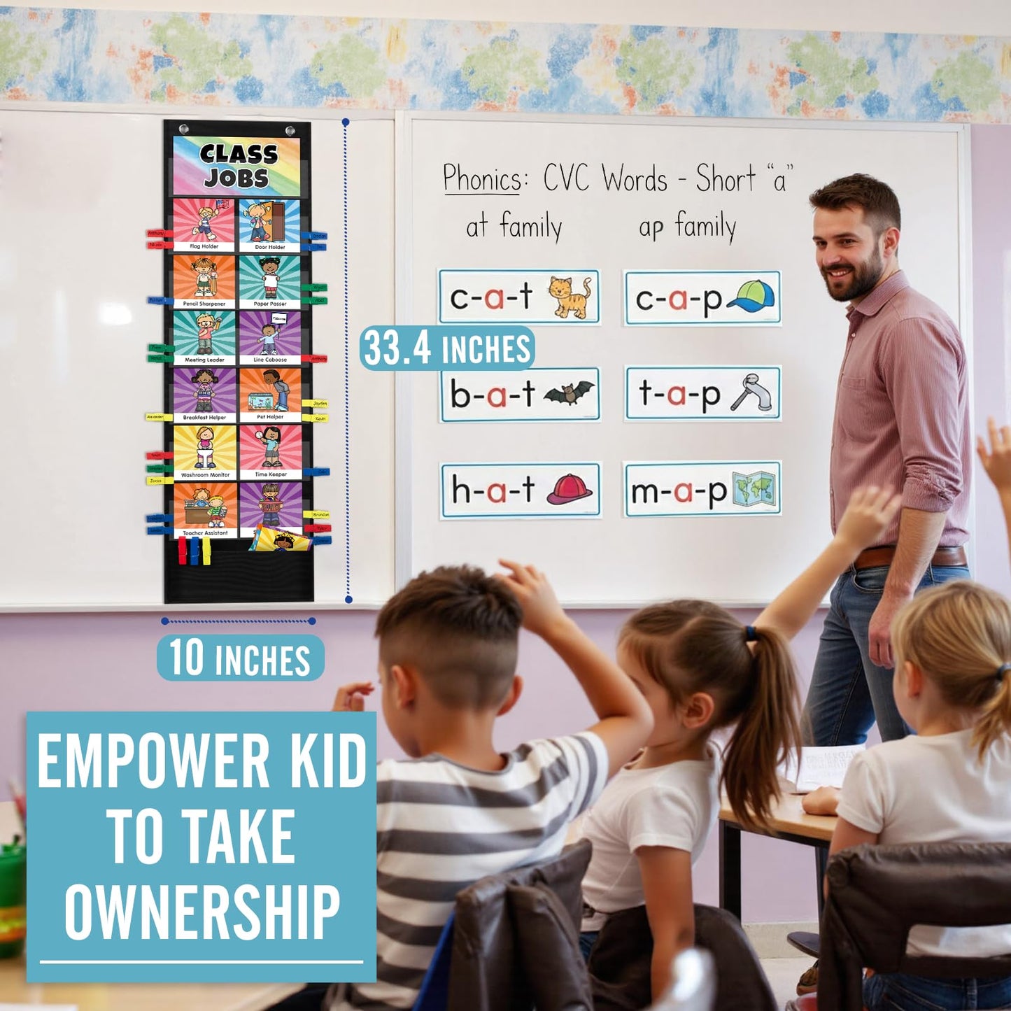 Jobs Pocket Chart with 47 Cards for Classroom, Class Management Helpers Black Chart for Preschool Elementary Homeschool, Teachers Must Haves Educational Supplies for Students