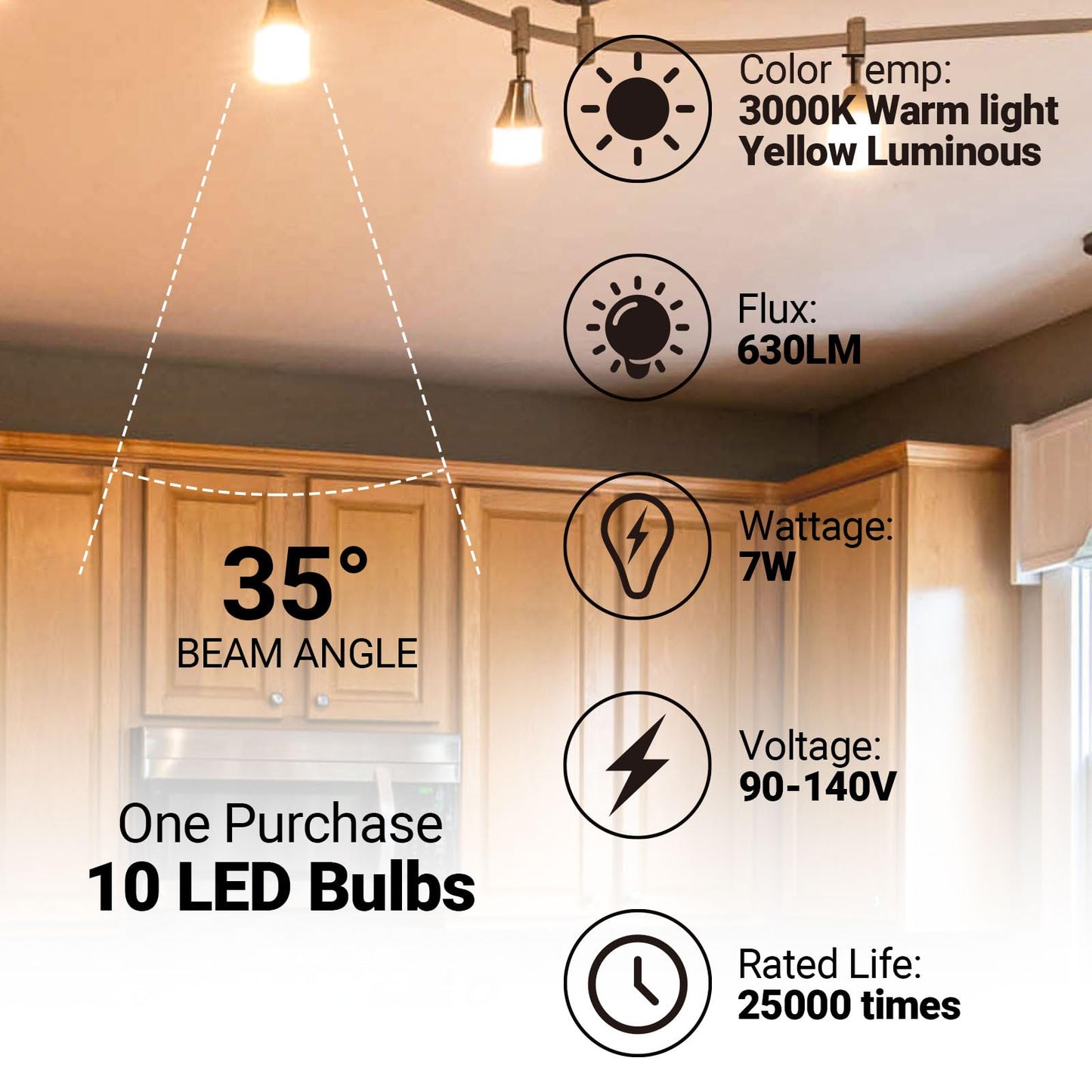 Sparkling Wonderful GU10 LED Bulbs, Dimmable 7W, 3000K Warm White, 10 Pack, Model DB0598-GU10-7W-3000K