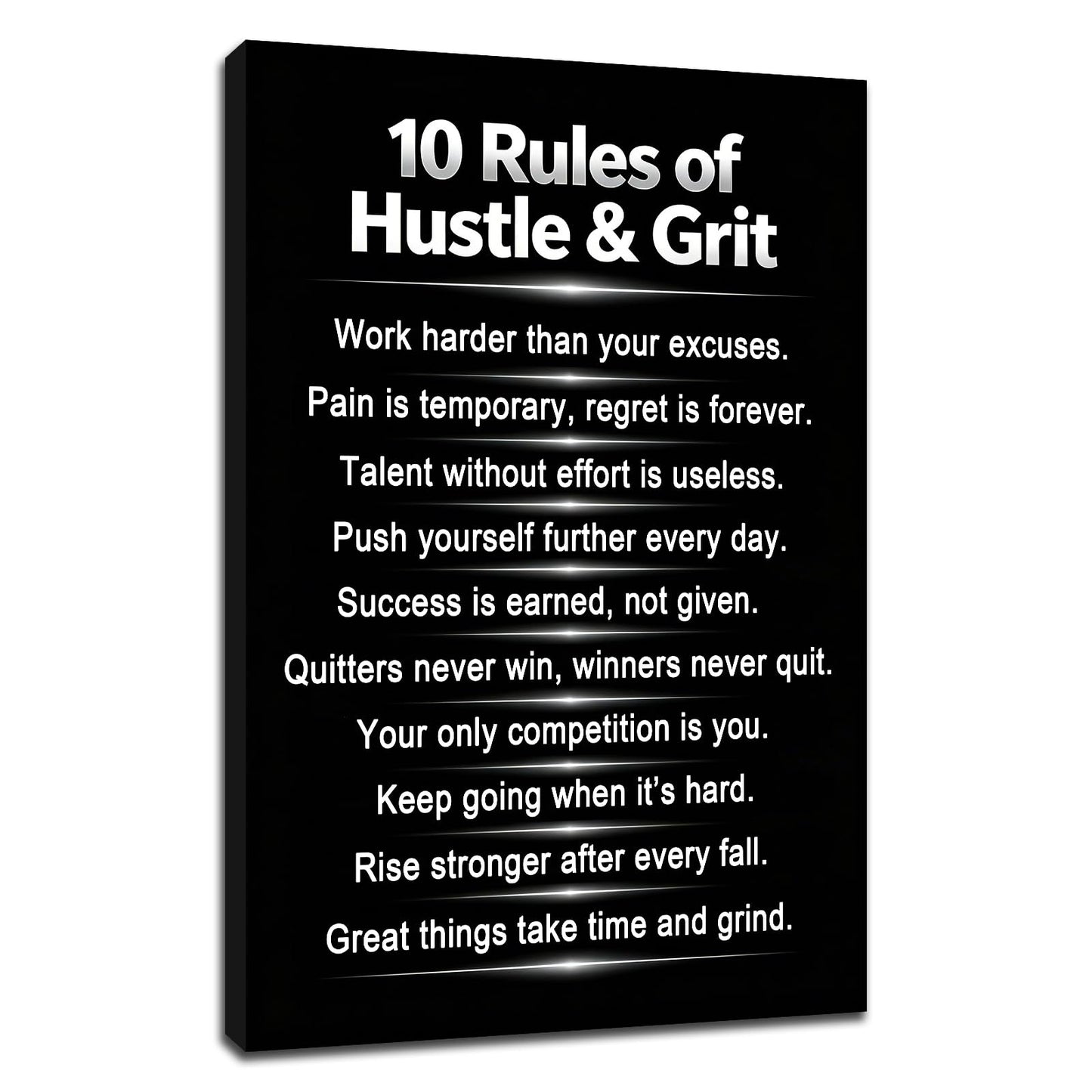 PSYYSP Motivational Wall Art 10 Rules Of Hustle And Grit Inspirational Posters Canvas Decor Inner Framed Entrepreneur Mindset Positive Quotes Painting For Home Office Gym 18x12 Inch