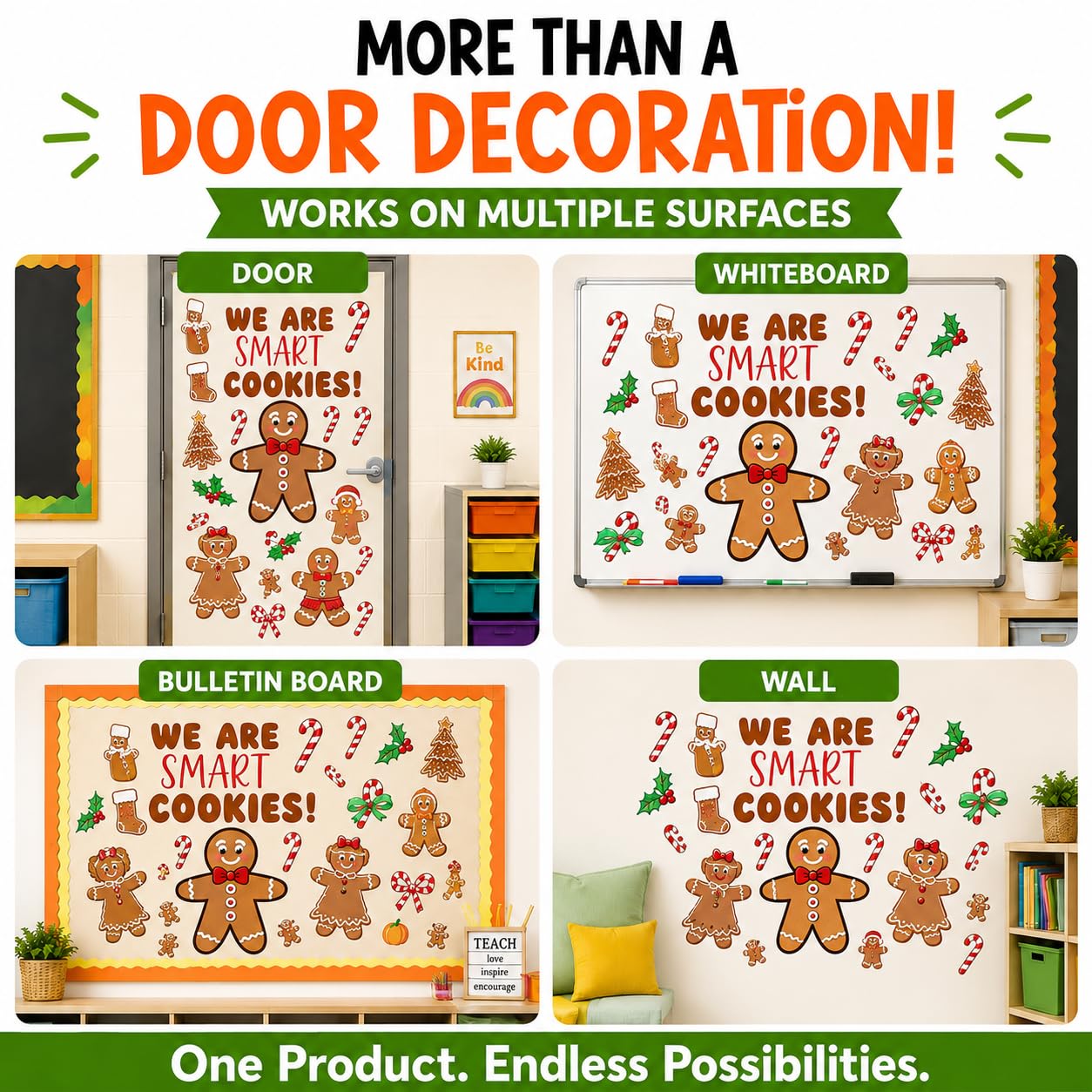 Hello Hallway Classroom Door Decorations for Teachers Seasonal Holiday 4-Pack Value | Peel & Stick Reusable Door & Whiteboard Decor | Preschool Pre-K Kindergarten | Teacher Supplies
