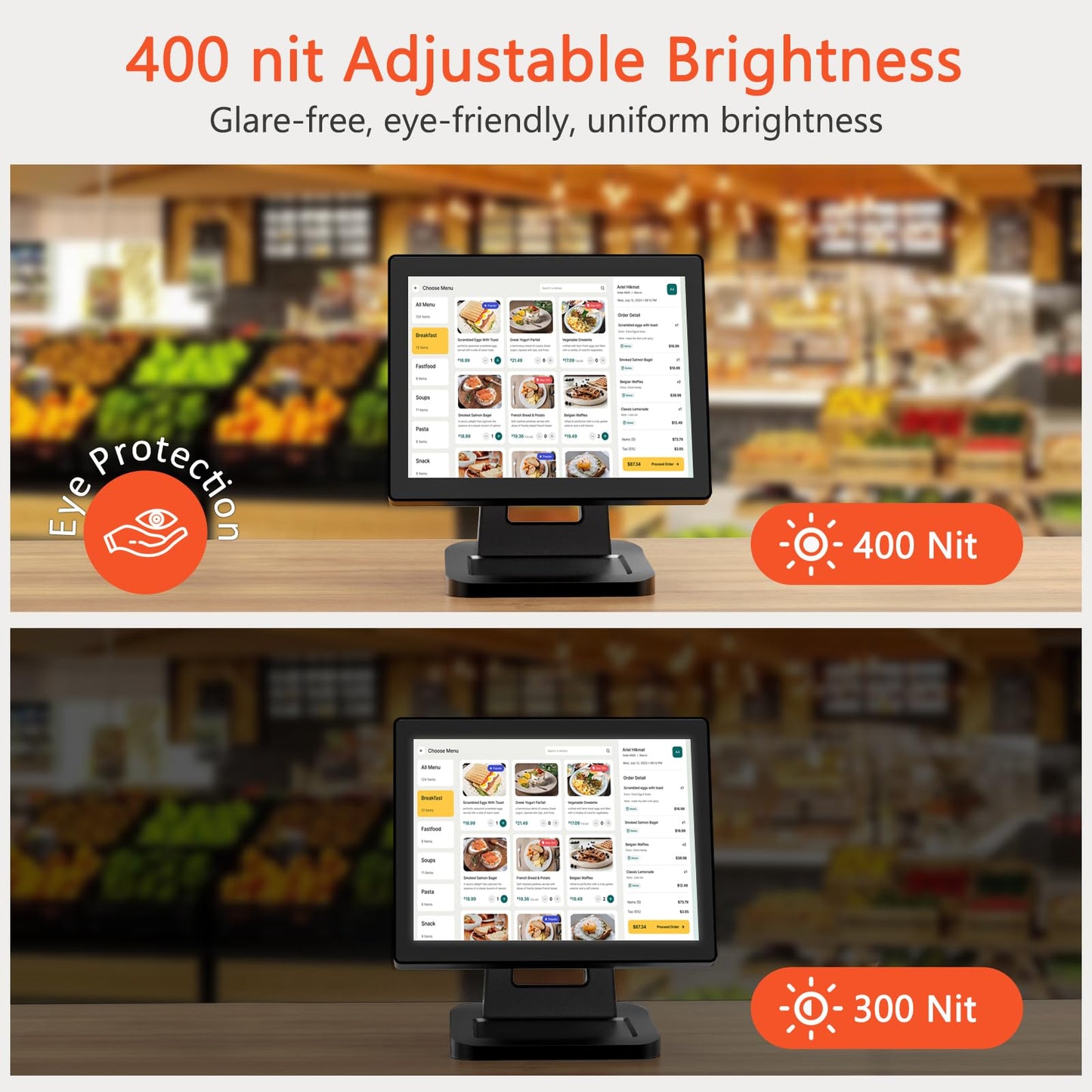 NewHail 12.1-inch POS Touch Screen Monitor, Capacitive Touchscreen with HDMI/VGA Input, Heavy-Duty Metal Stand, for Retail, Restaurant, Bar, Gym, Warehouse and POS System