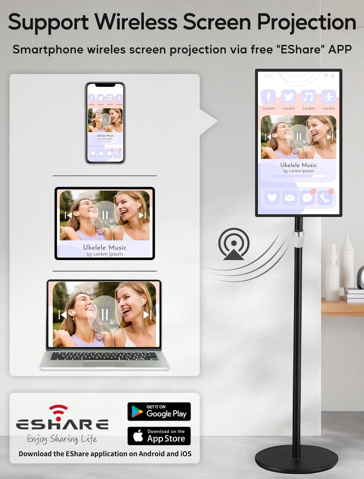 15.6" Digital Signage with 10000mAh Battery, Capacitive Touchscreen Advertising Display, Adjustable Stand, Android 11 Commercial LCD Monitor with Auto Play, Wireless Screen Mirroring, 8+128GB, Black