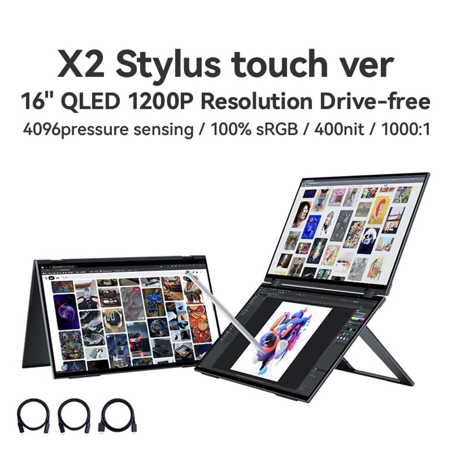 EHOMEWEI X2 Foldable Dual Touchscreen Portable Monitor 16"×2 FHD Touch Screen Extender with Stylus Support for Laptop iPhone Mac