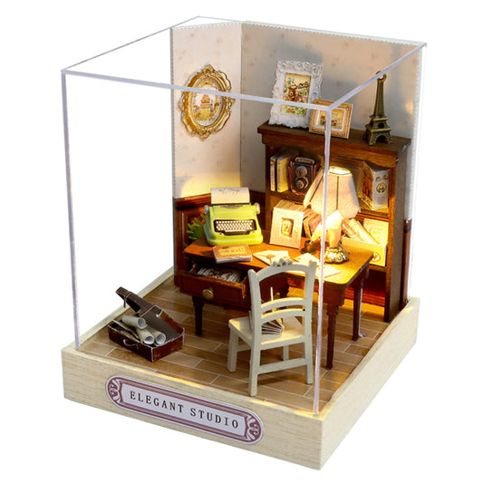 CUTEROOM DIY Doll Room Miniature Furniture Wooden House Kit - Wooden Dolls House Kit with Dust Cover & LED Light and Accessories - QT Series Dollhouse (QT031)